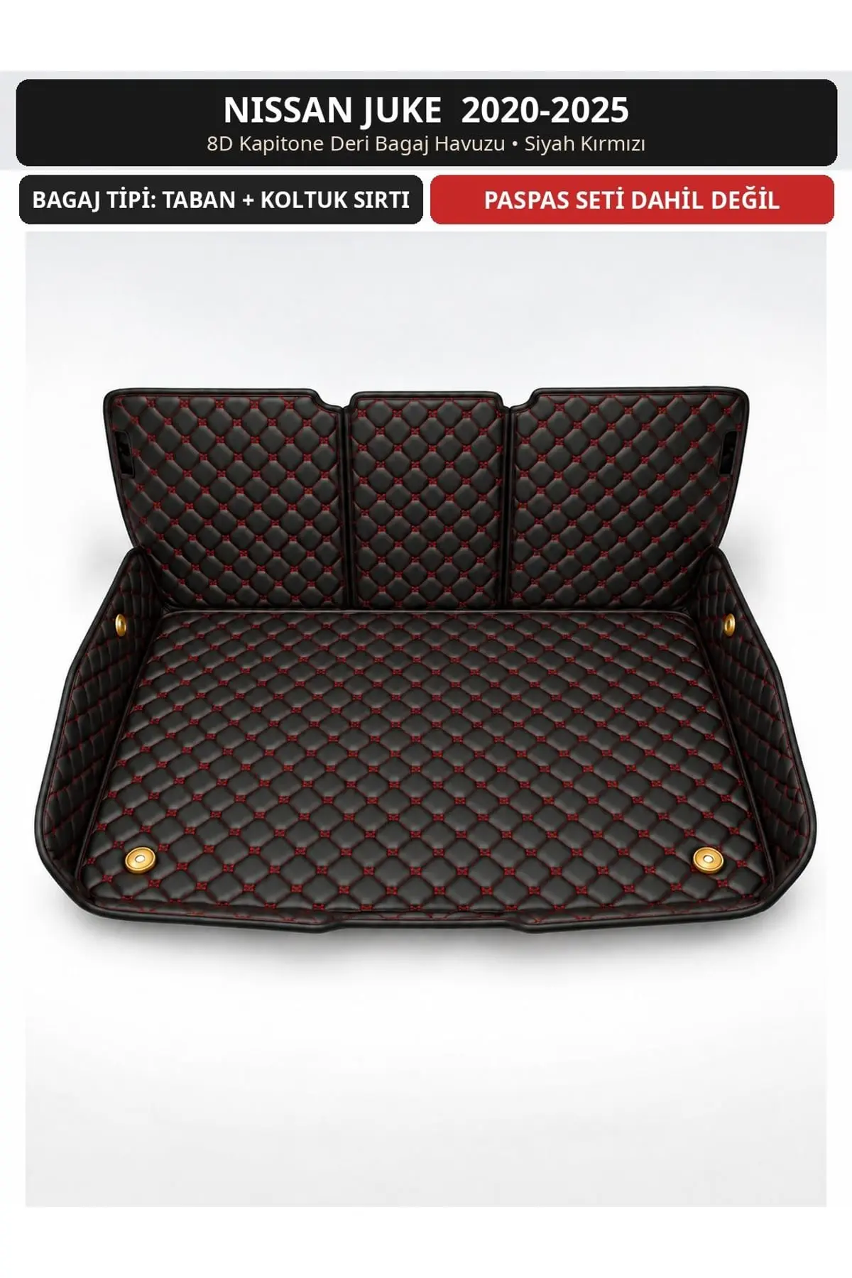 Nissan Juke 2020-2025 8D Kapitone Deri Bagaj Havuzu Sırt Kaplamalı Siyah Kırmızı 1