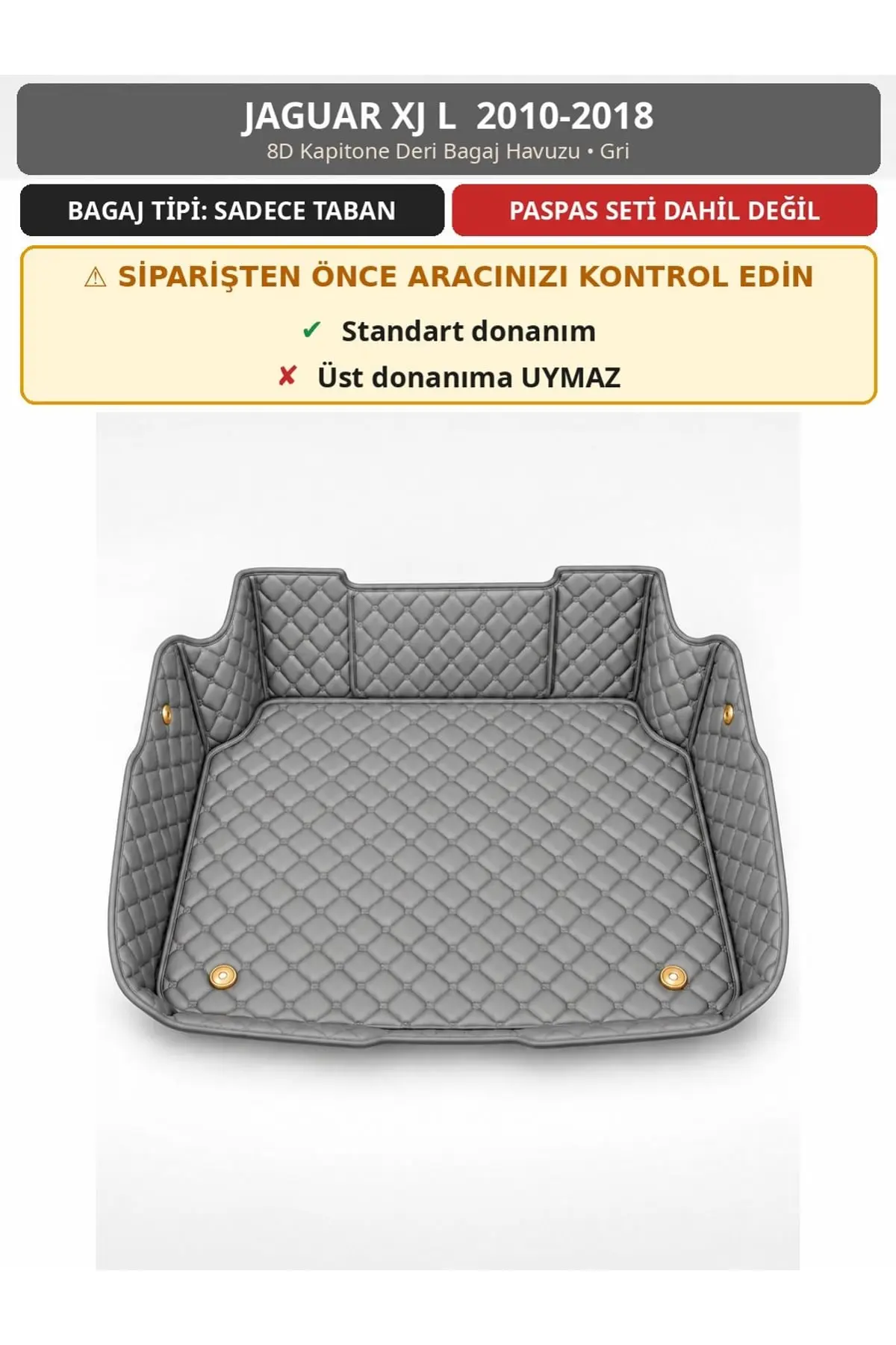 Jaguar XJ L 2010-2018 8D Kapitone Deri Bagaj Havuzu Gri 1