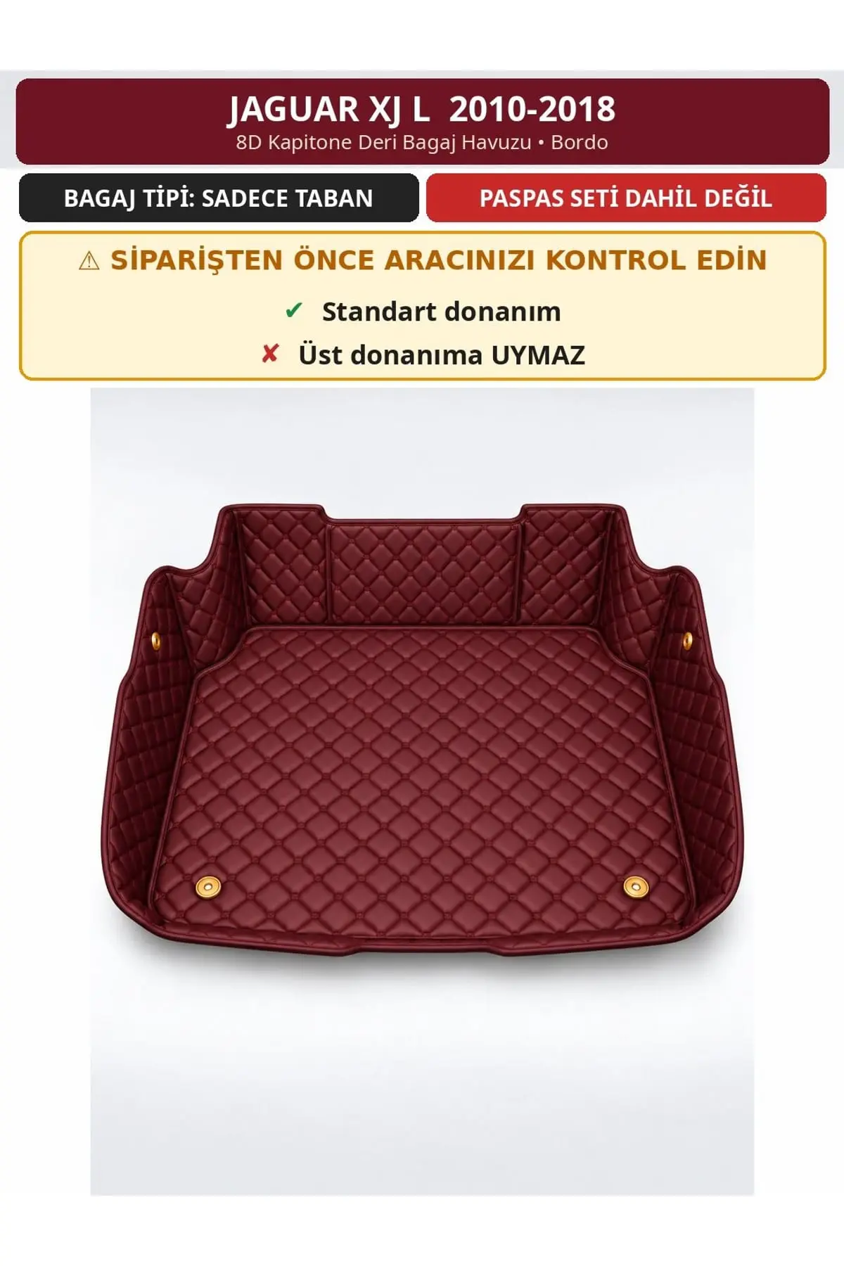 Jaguar XJ L 2010-2018 8D Kapitone Deri Bagaj Havuzu Bordo 1