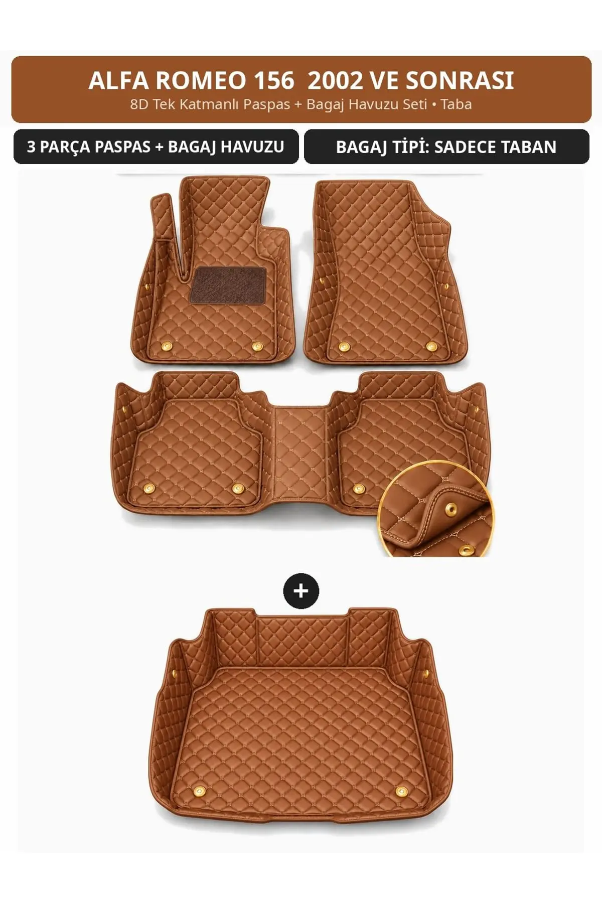 Alfa Romeo 156 2002+ 8D Tek Katmanlı Paspas + Bagaj Havuzu Seti Taba 1