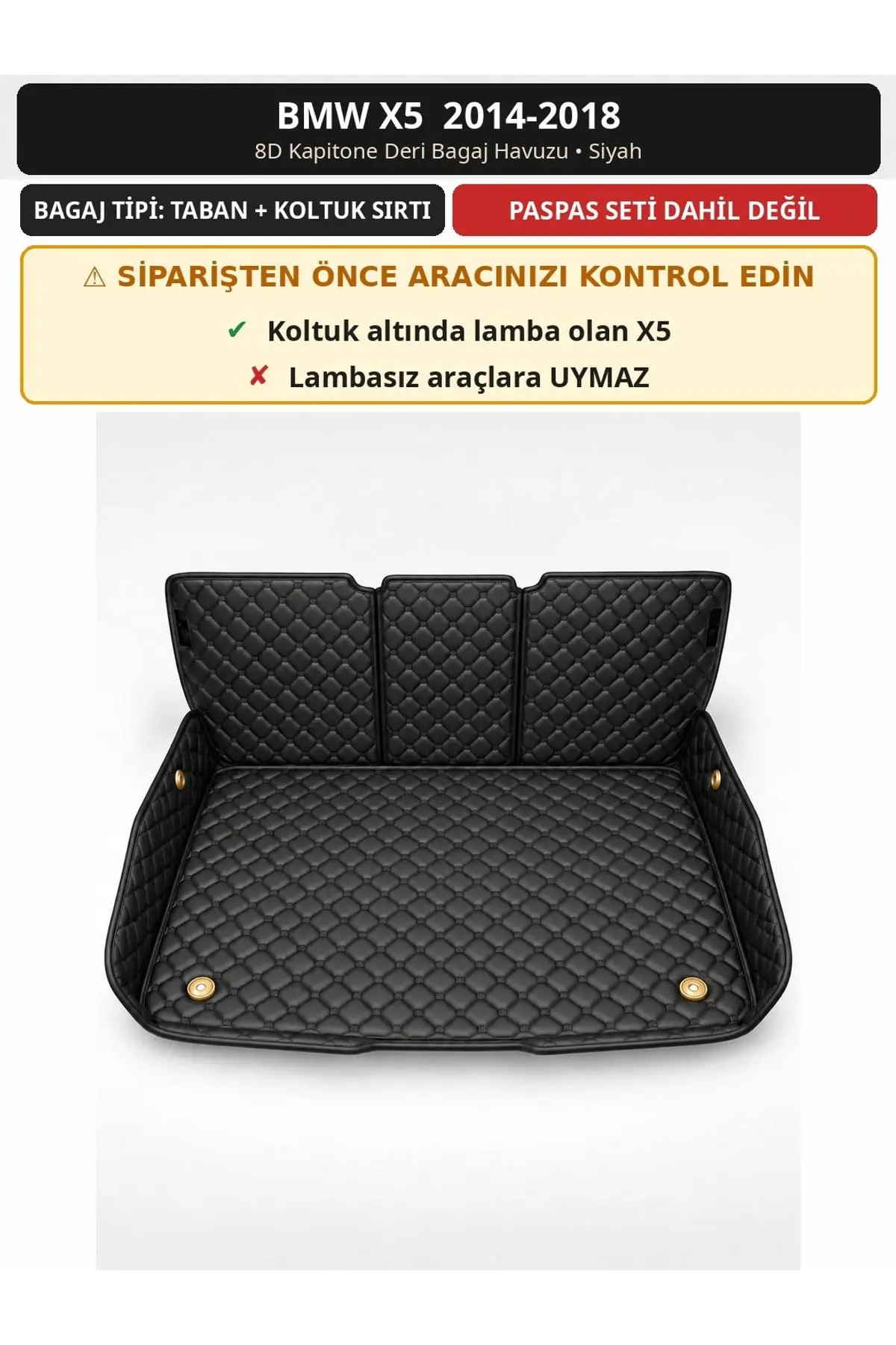 BMW X5 2014-2018 8D Kapitone Deri Bagaj Havuzu Sırt Kaplamalı Siyah 1
