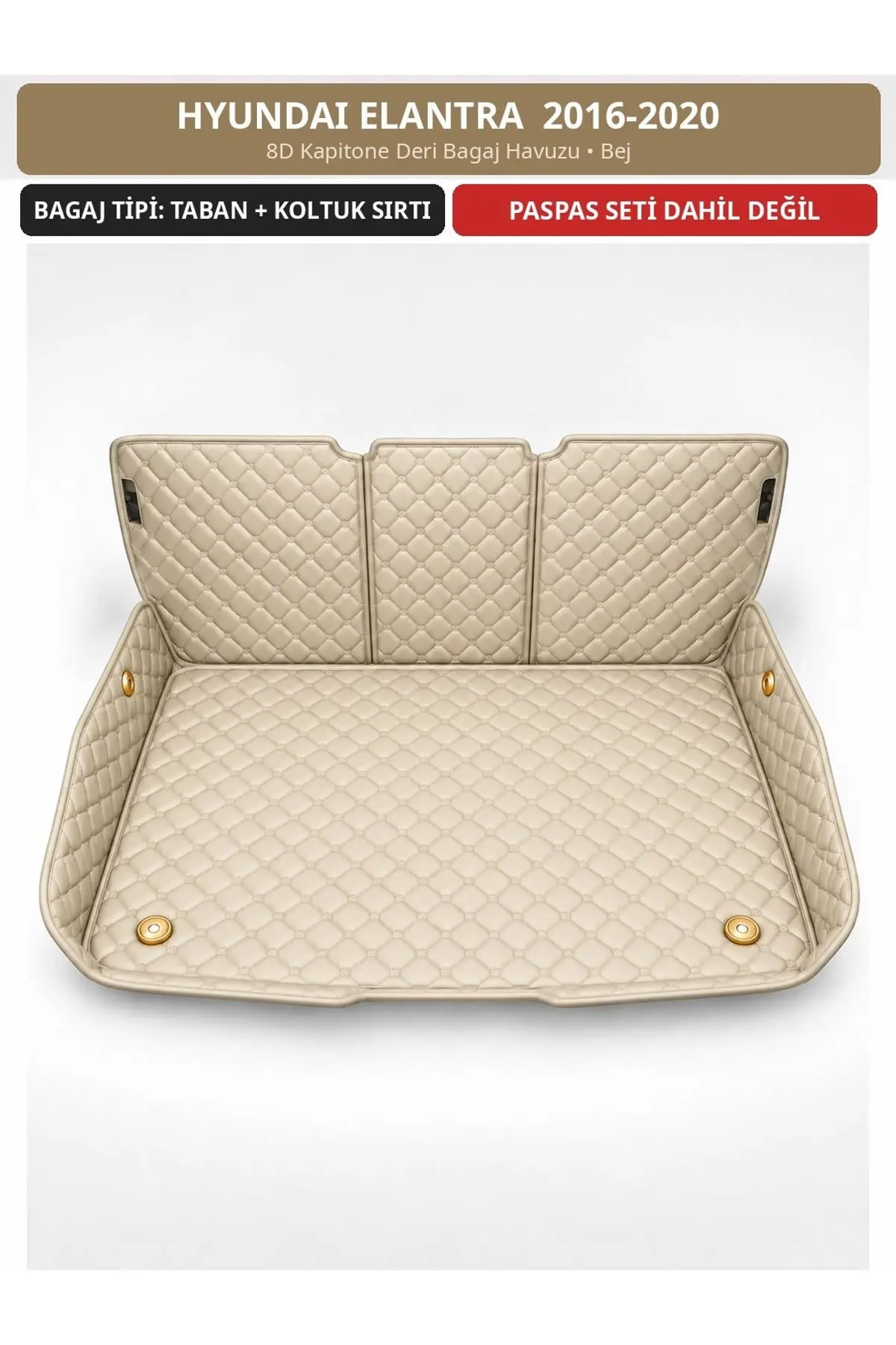 Hyundai Elantra 2016-2020 8D Kapitone Deri Bagaj Havuzu Sırt Kaplamalı Bej 1