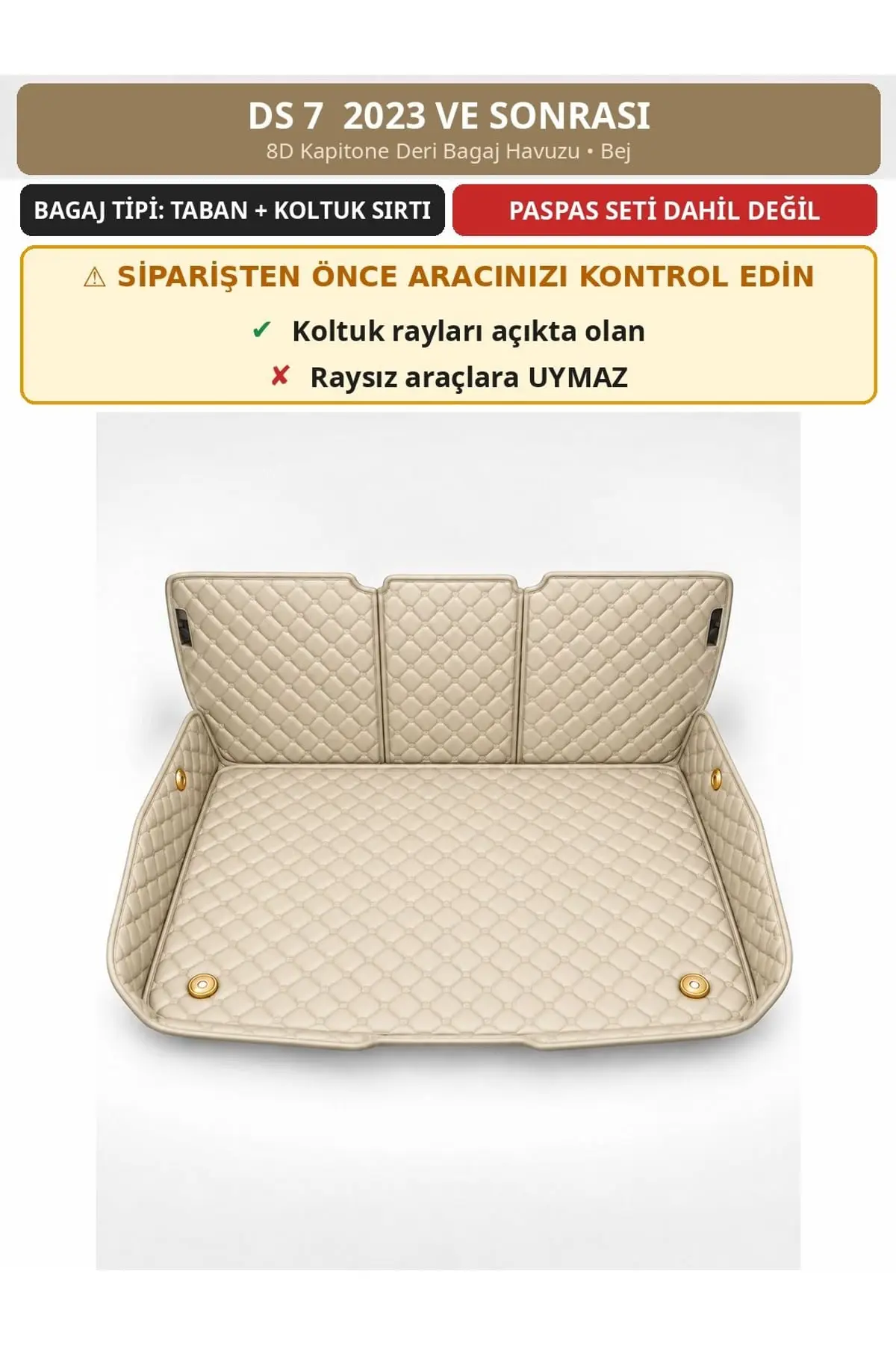 DS 7 2023+ 8D Kapitone Deri Bagaj Havuzu Sırt Kaplamalı Bej 1