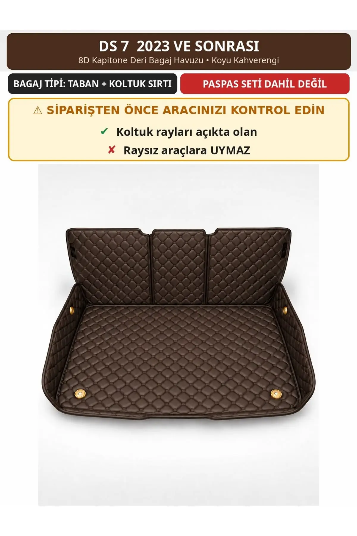 DS 7 2023+ 8D Kapitone Deri Bagaj Havuzu Sırt Kaplamalı Koyu Kahverengi 1