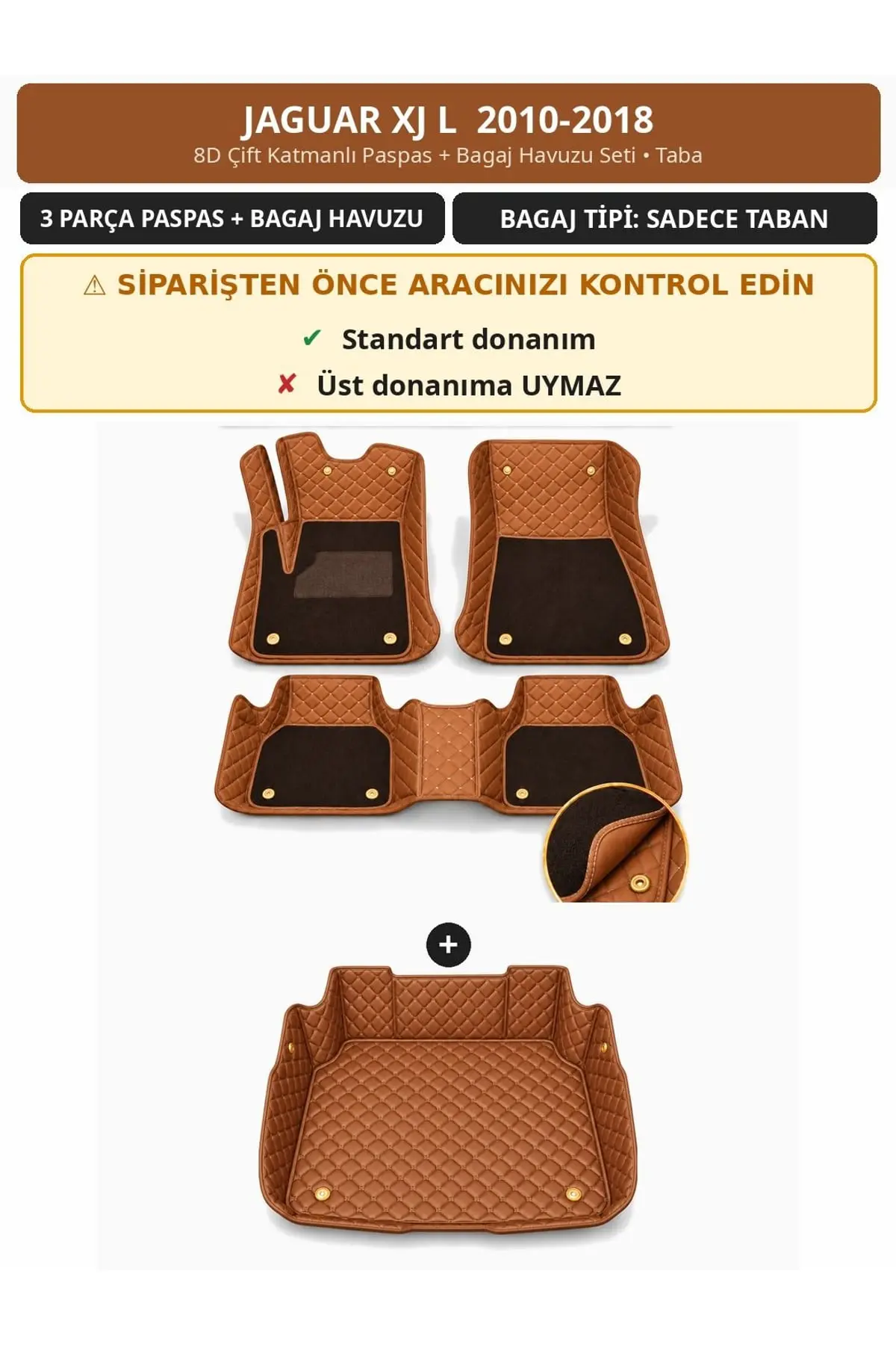 Jaguar XJ L 2010-2018 8D Çift Katmanlı Paspas + Bagaj Havuzu Seti Taba 1