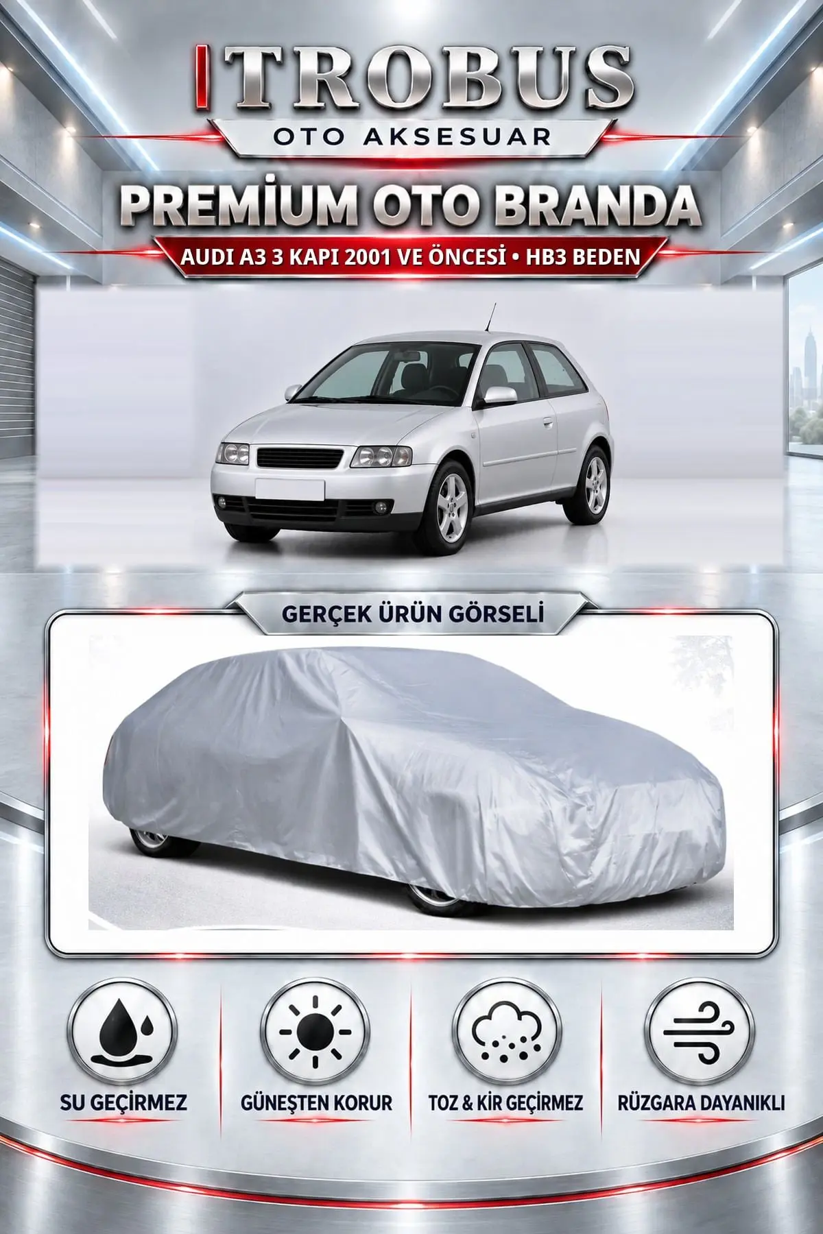 Audi A3 3 kapı 2001 ve Öncesi Uyumlu Premium Oto Branda – HB3 Beden