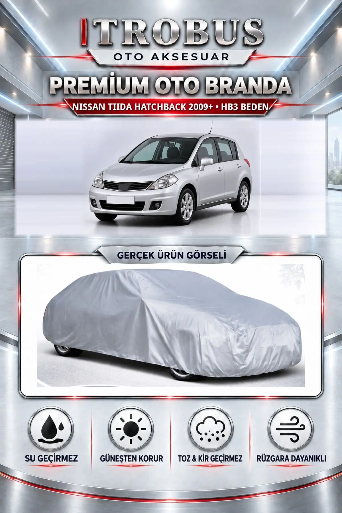 Nissan Tiida Hatchback 2009 ve Sonrası Uyumlu Premium Oto Branda – HB3 Beden
