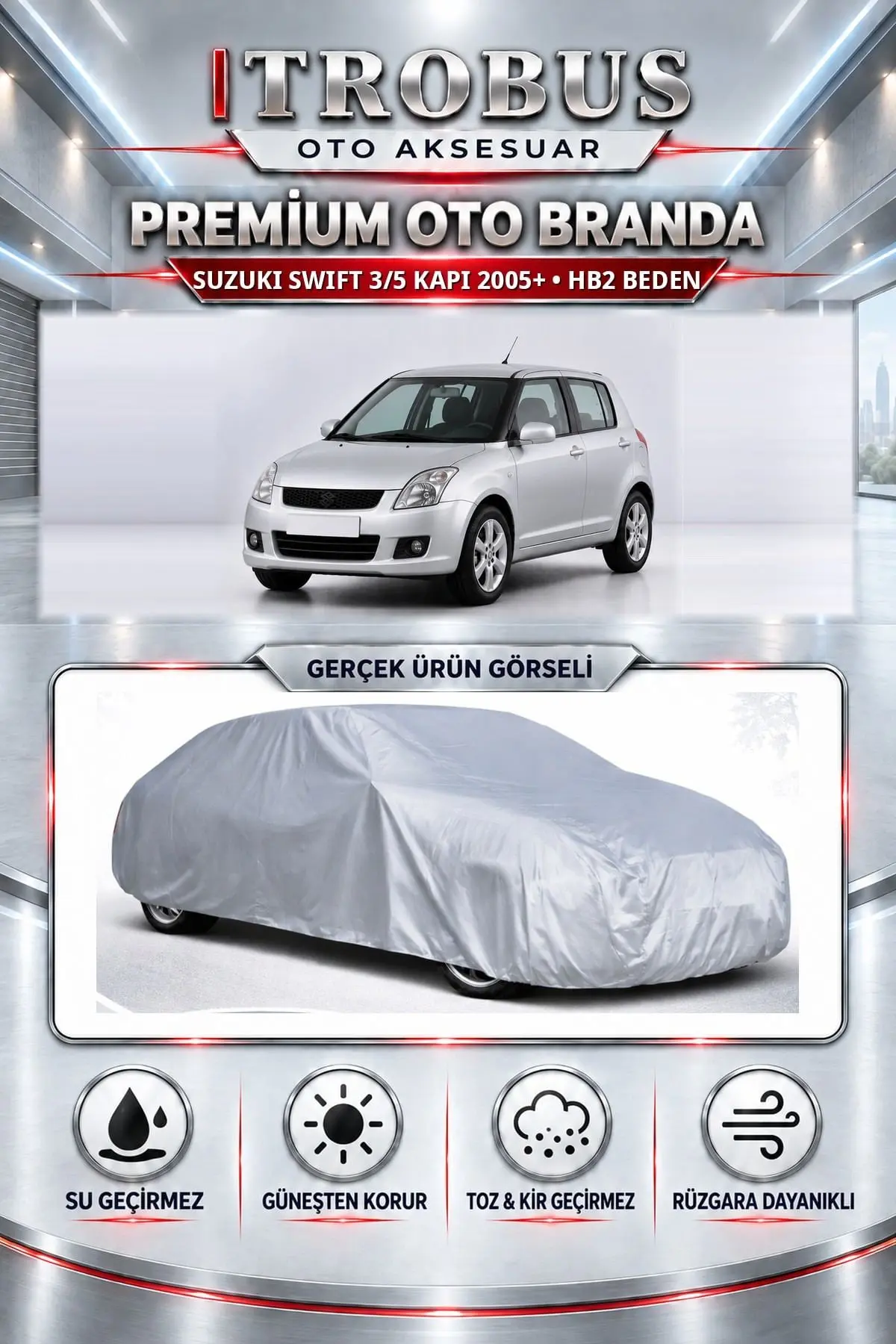 Suzuki Swift 3/5 kapı 2005 ve Sonrası Uyumlu Premium Oto Branda – HB2 Beden