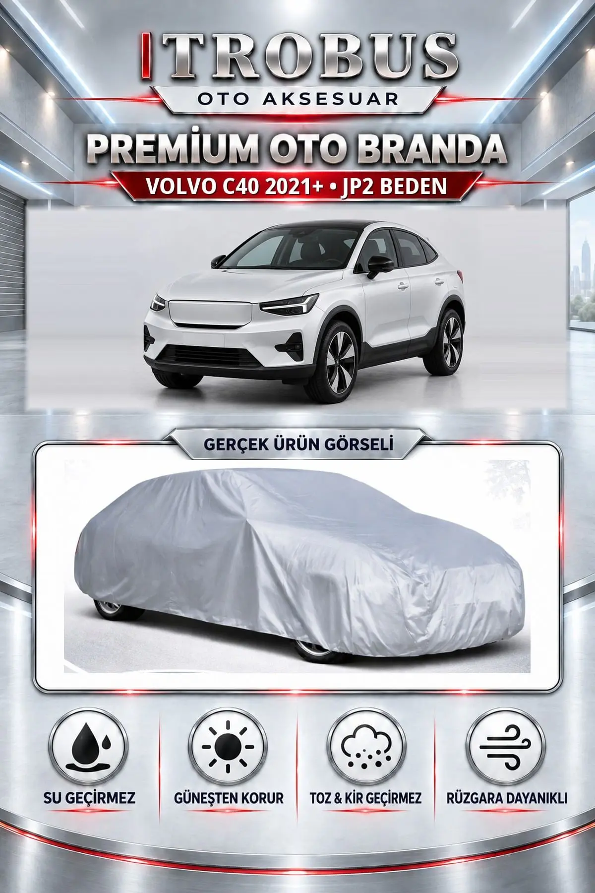 Volvo C40 2021 ve Sonrası Uyumlu Premium Oto Branda – JP2 Beden