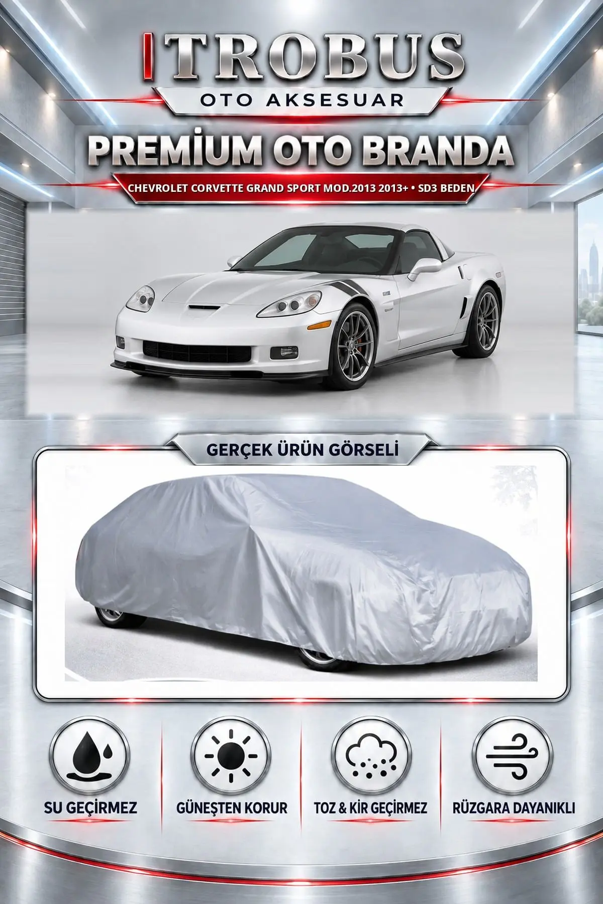 Chevrolet Corvette Grand Sport Mod.2013 2013 ve Sonrası Uyumlu Premium Oto Branda – SD3 Beden