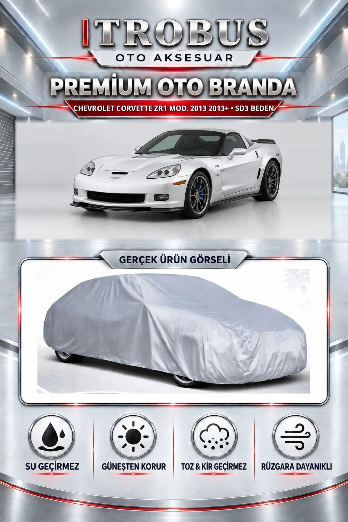 Chevrolet Corvette ZR1 Mod. 2013 2013 ve Sonrası Uyumlu Premium Oto Branda – SD3 Beden