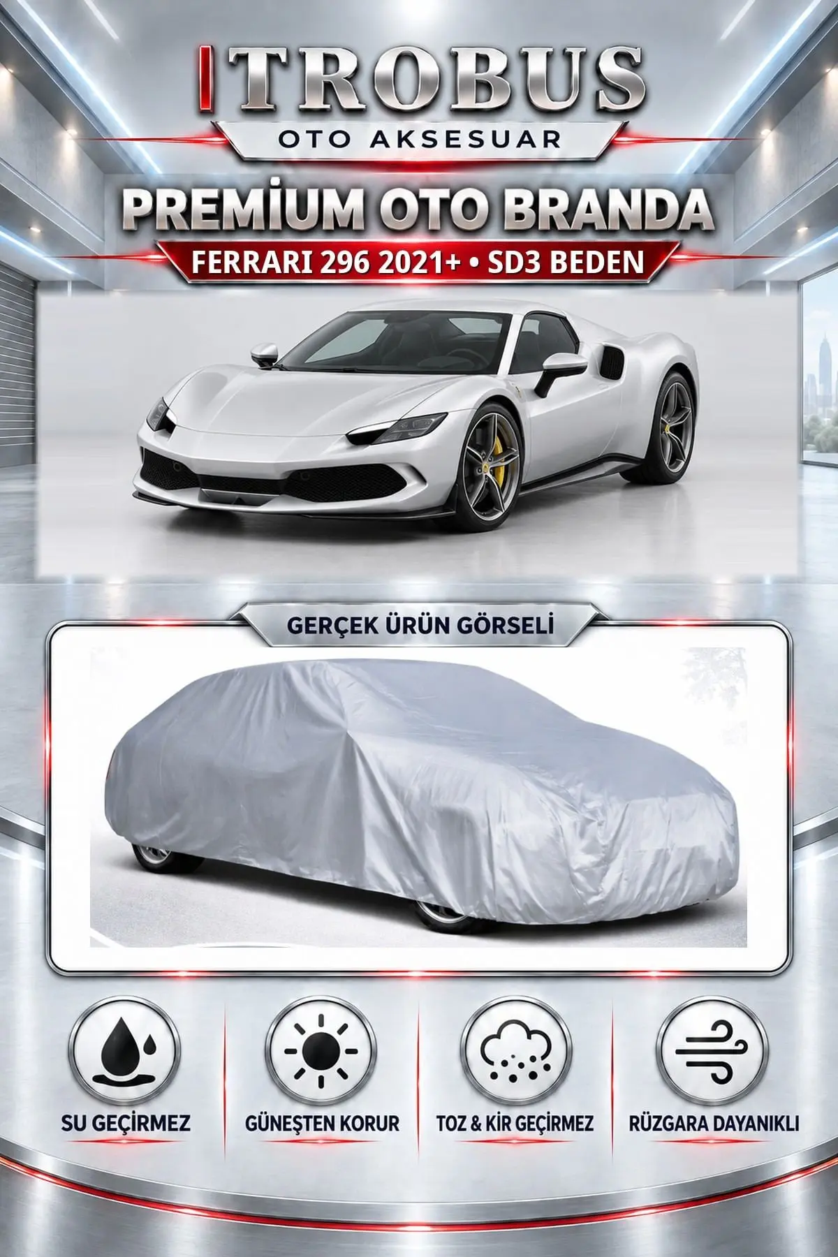 Ferrari 296 2021 ve Sonrası Uyumlu Premium Oto Branda – SD3 Beden