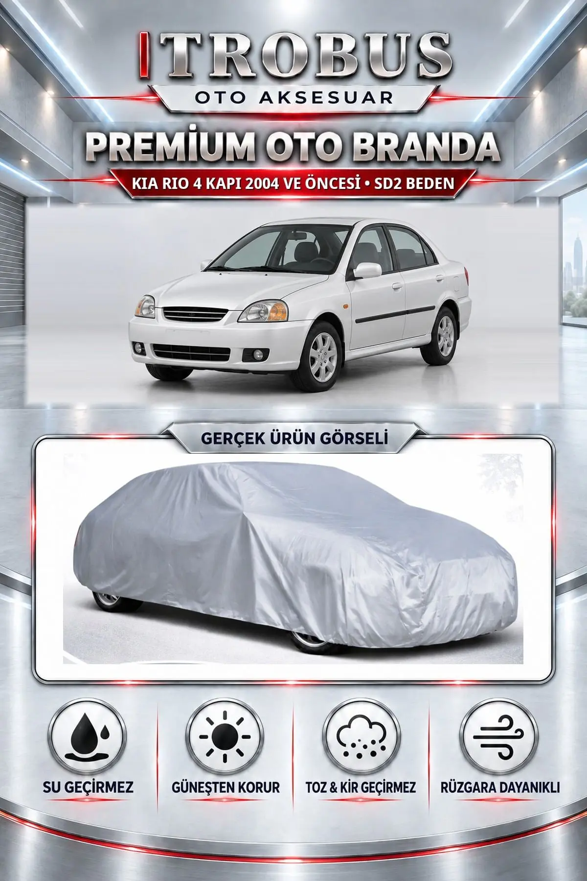 KIA RIO 4 kapı 2004 ve Öncesi Uyumlu Premium Oto Branda – SD2 Beden