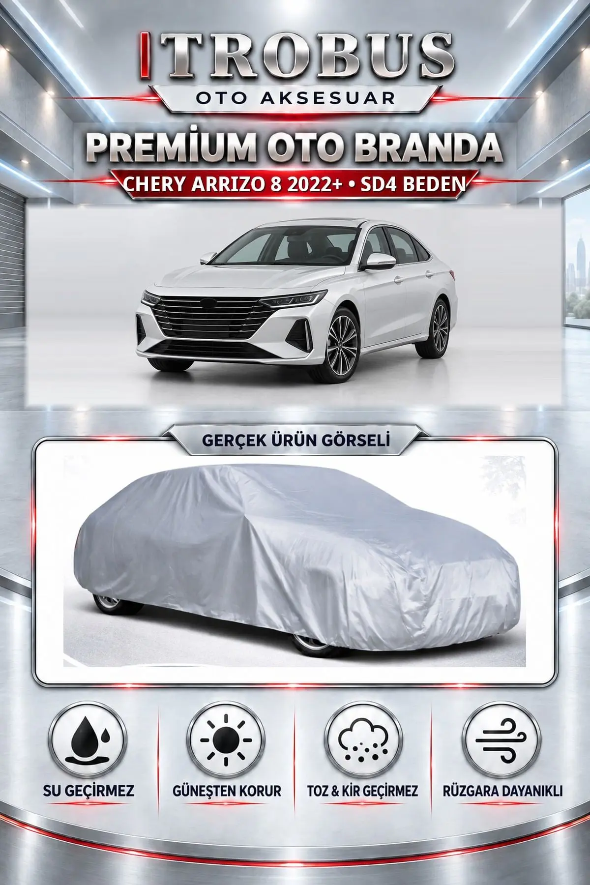 Chery Arrizo 8 2022 ve Sonrası Uyumlu Premium Oto Branda – SD4 Beden