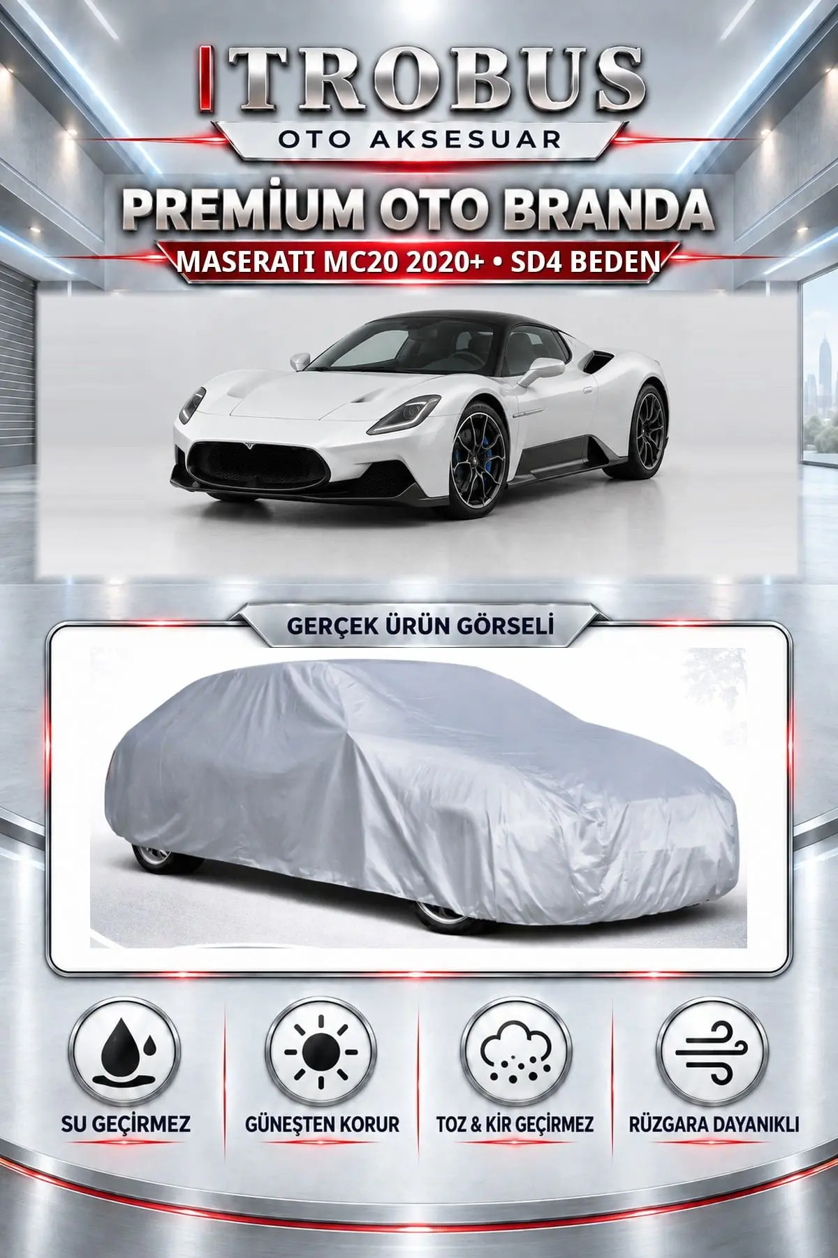 Maserati MC20 2020 ve Sonrası Uyumlu Premium Oto Branda – SD4 Beden