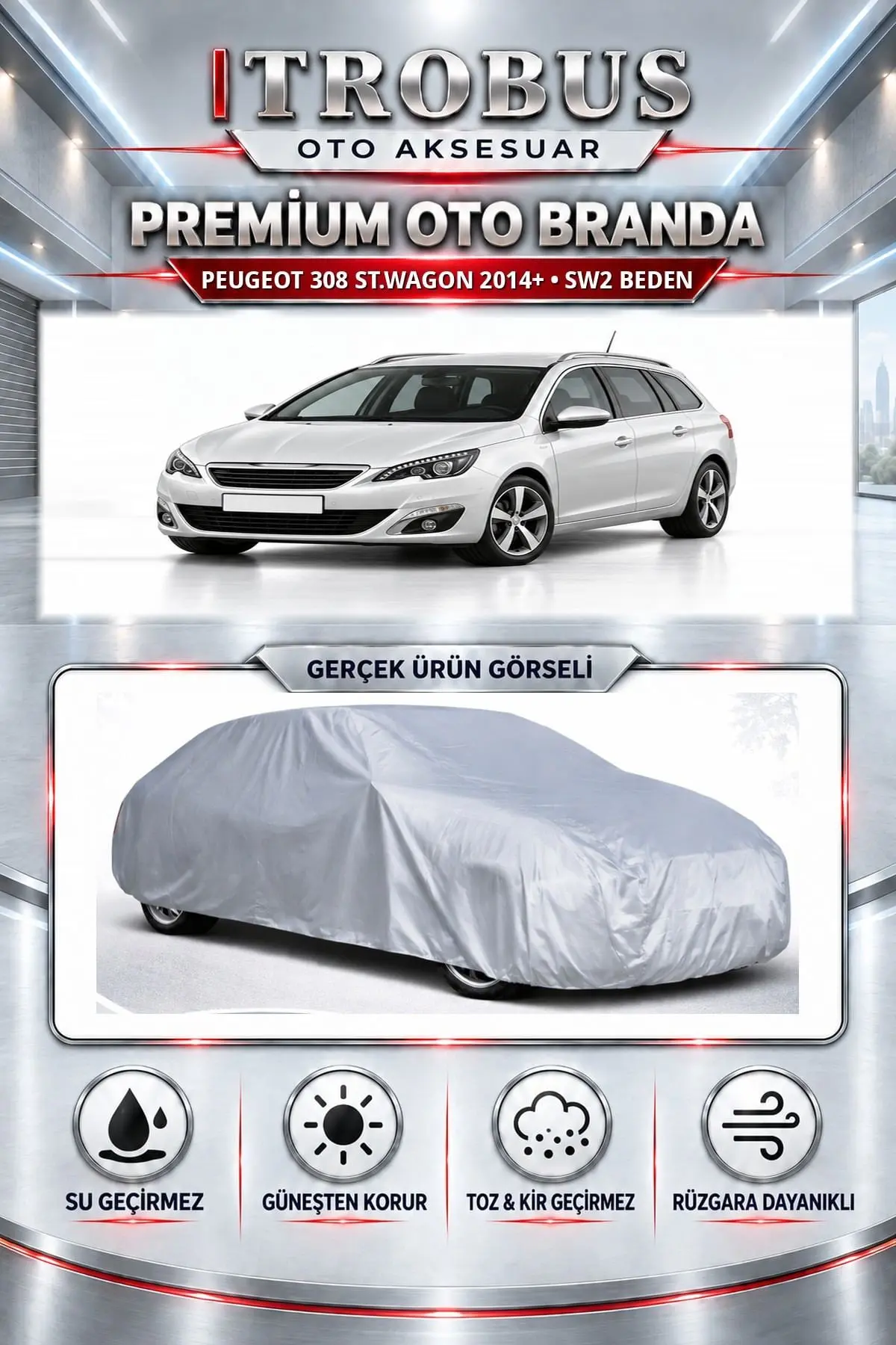 Peugeot 308 St.wagon 2014 ve Sonrası Uyumlu Premium Oto Branda – SW2 Beden