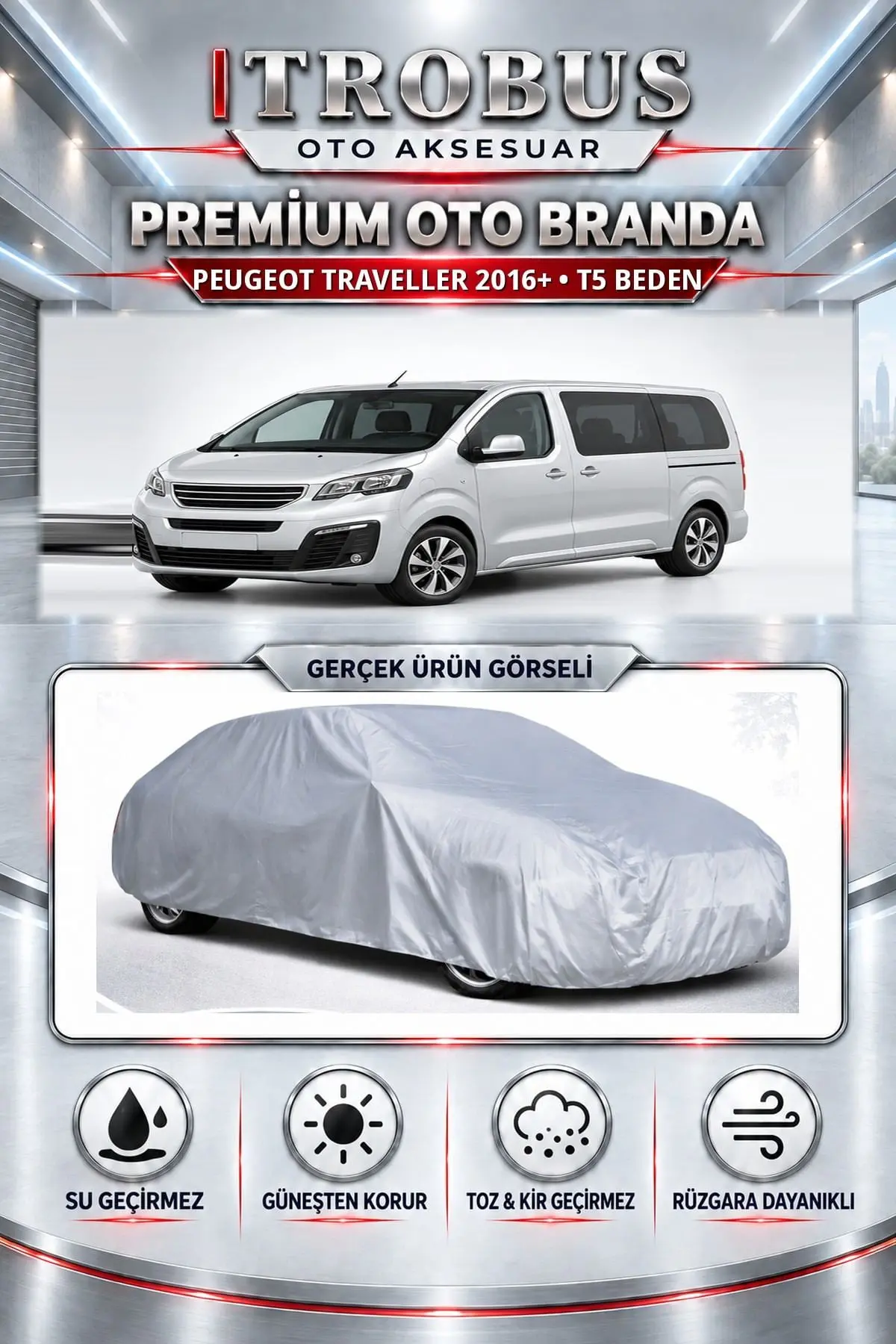 Peugeot Traveller 2016 ve Sonrası Uyumlu Premium Oto Branda – T5 Beden