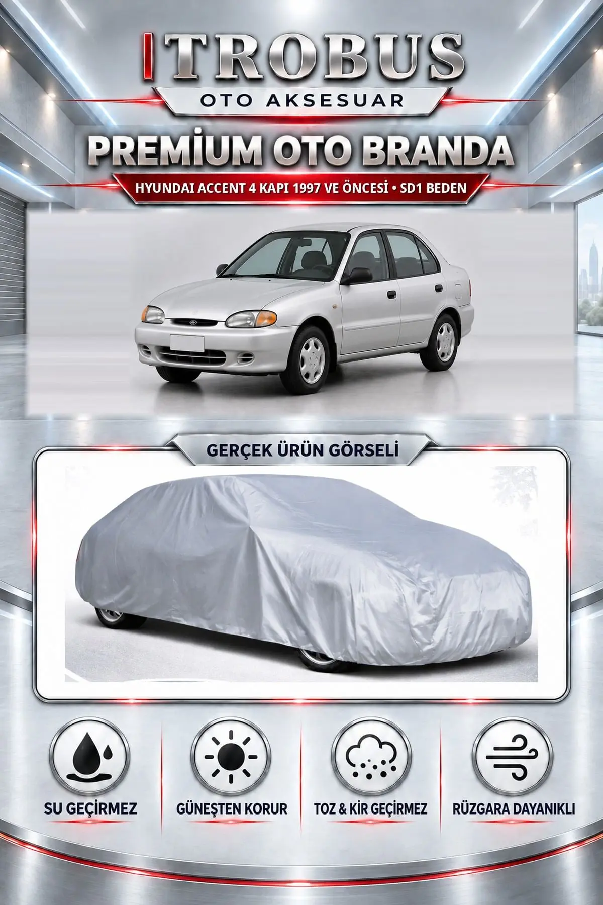 Hyundai Accent 4 kapı 1997 ve Öncesi Uyumlu Premium Oto Branda – SD1 Beden