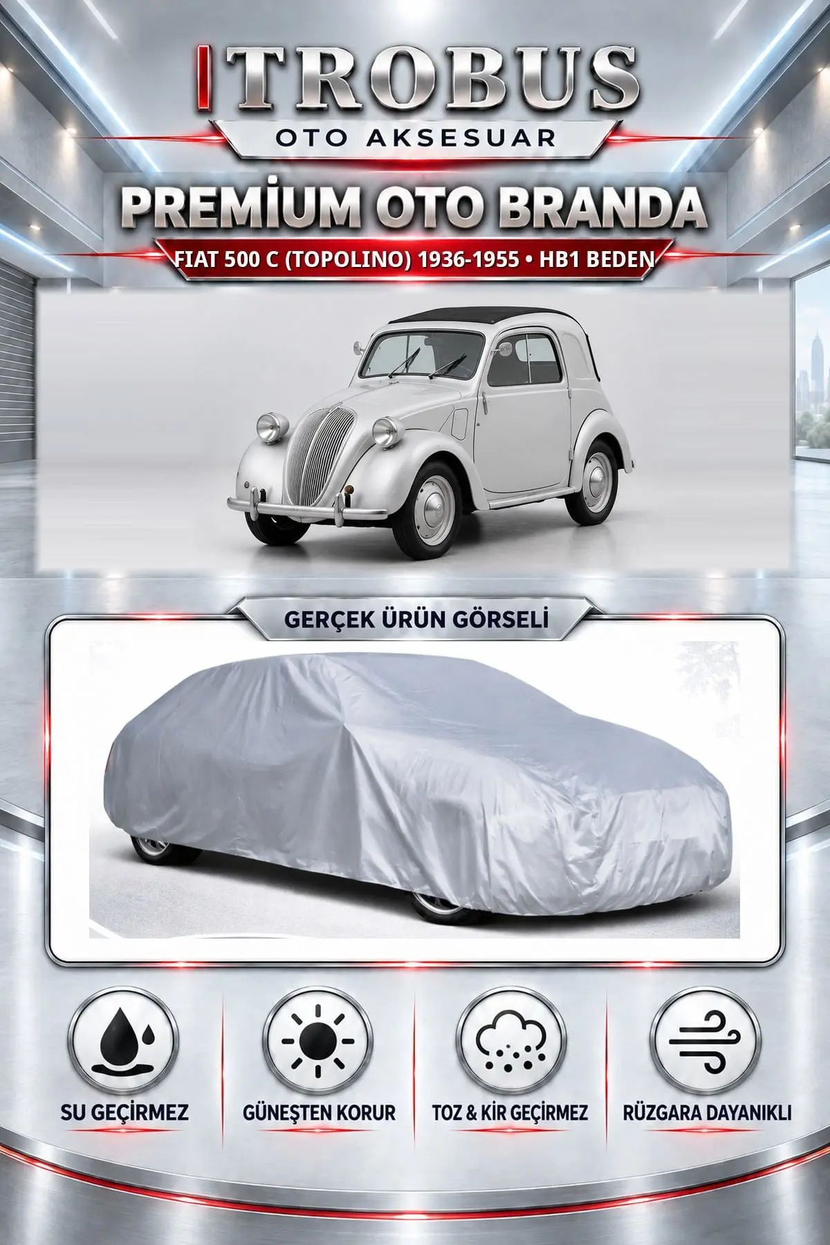 Fiat 500 C (topolino) 1936-1955 Uyumlu Premium Oto Branda – HB1 Beden