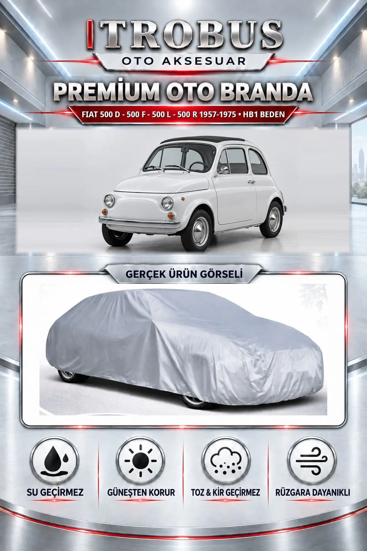 Fiat 500 D - 500 F - 500 L - 500 R 1957-1975 Uyumlu Premium Oto Branda – HB1 Beden