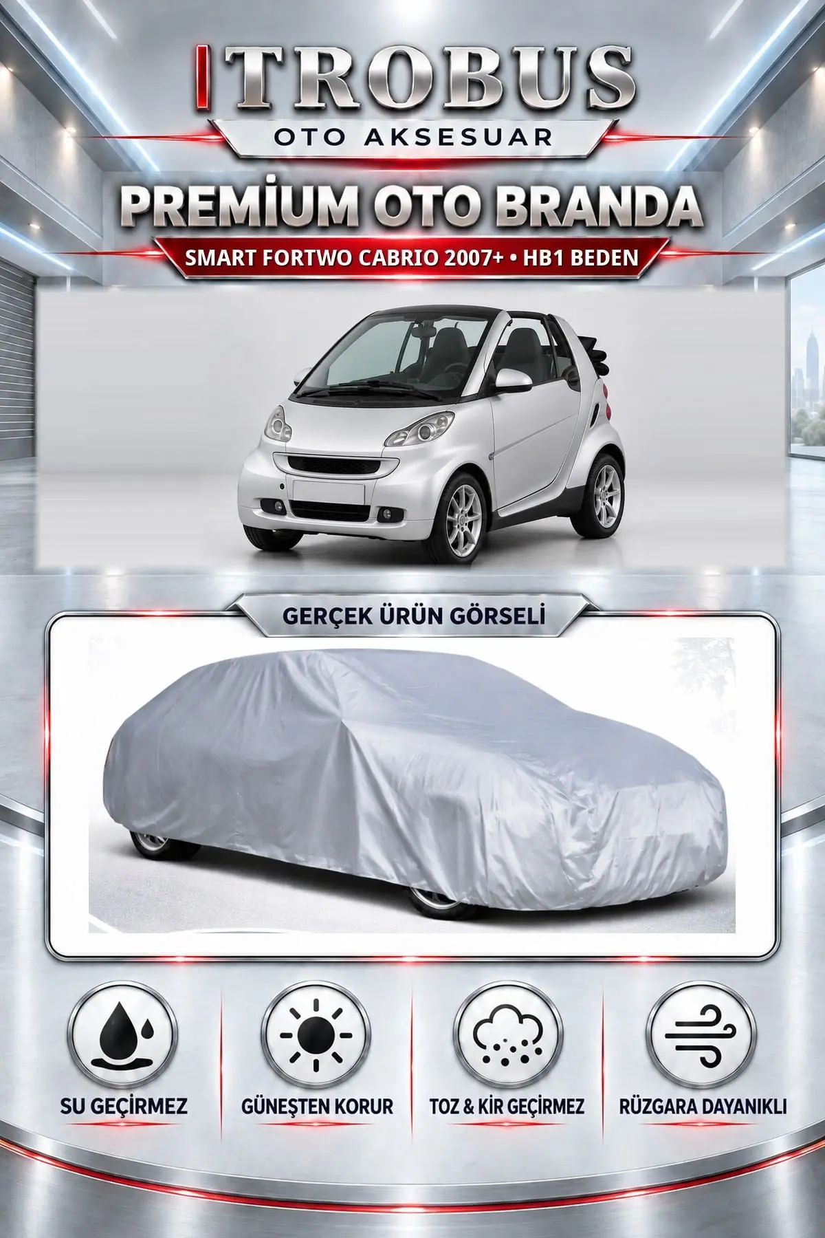 Smart Fortwo Cabrio 2007 ve Sonrası Uyumlu Premium Oto Branda – HB1 Beden