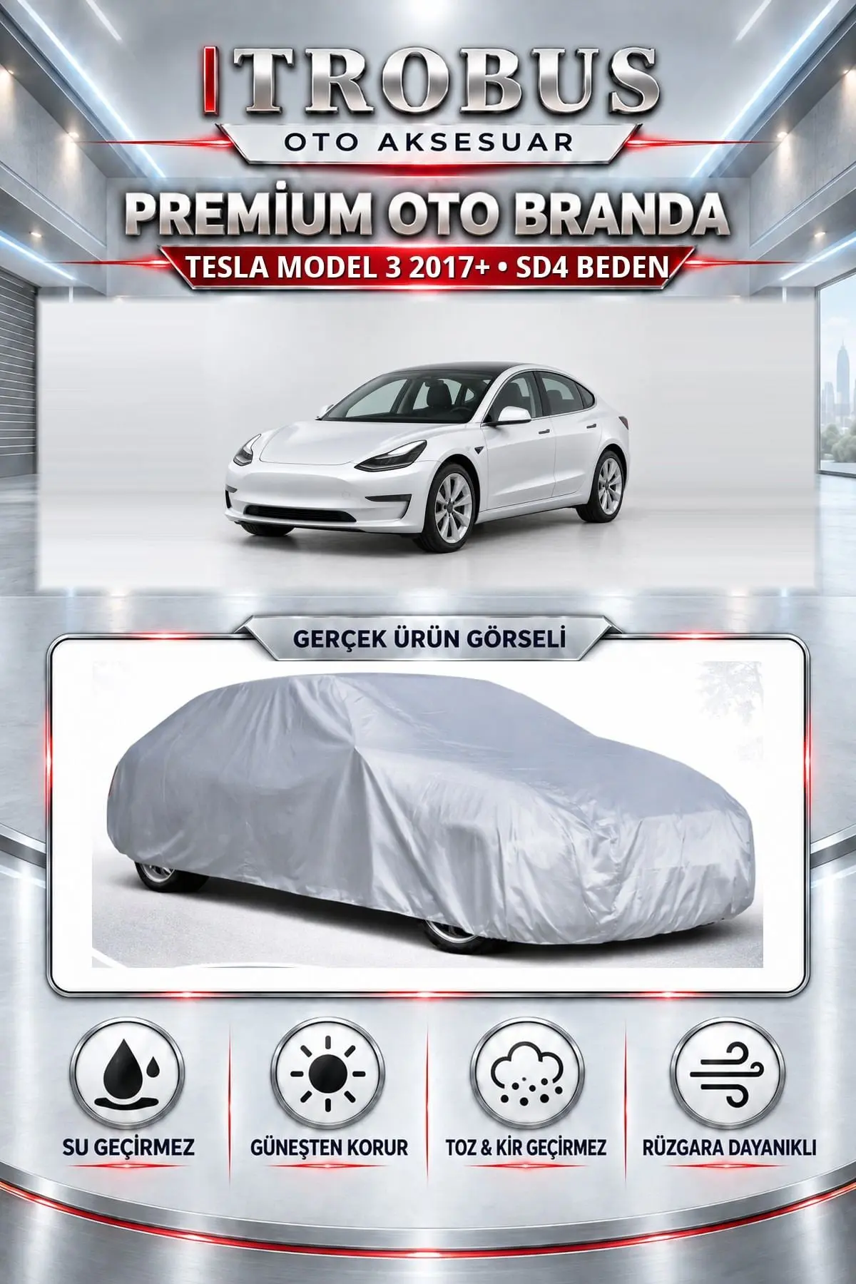 Tesla Model 3 2017 ve Sonrası Uyumlu Premium Oto Branda – SD4 Beden