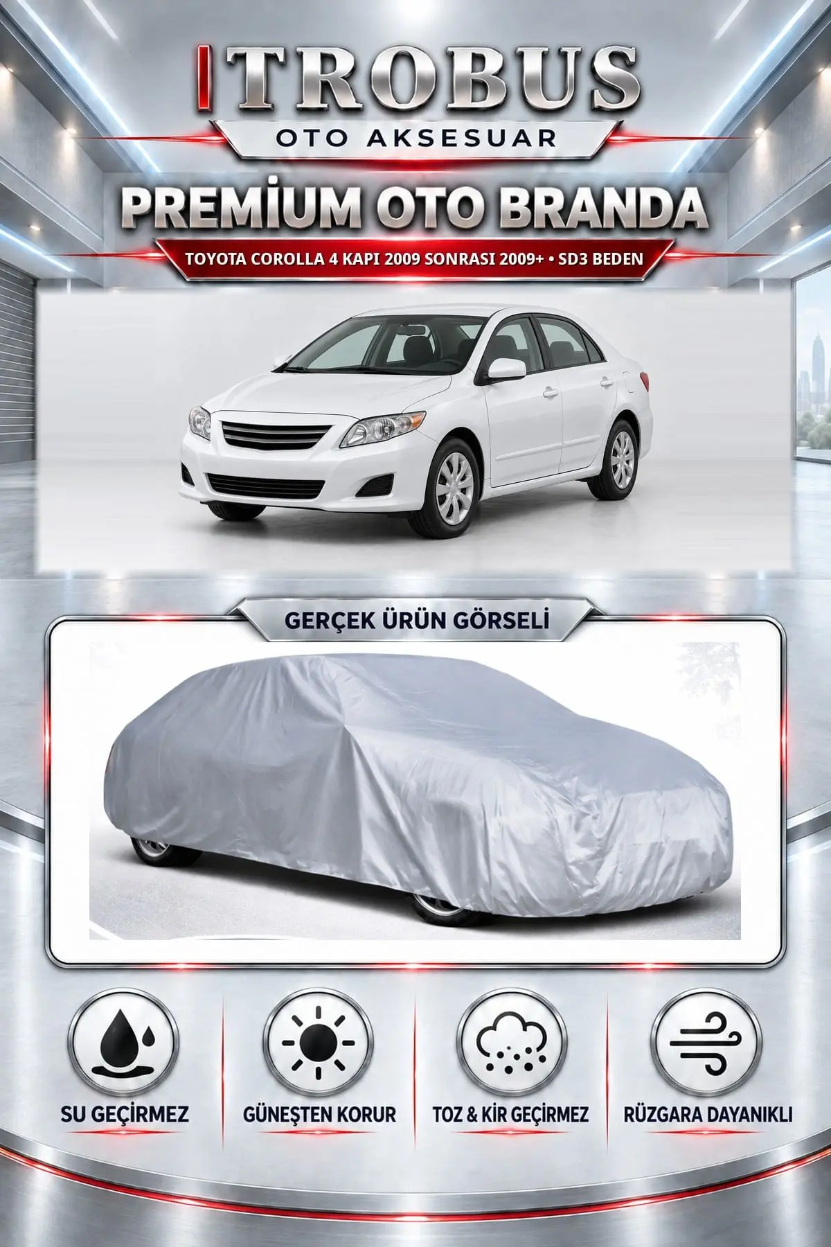 Toyota Corolla 4 kapı 2009 ve Sonrası Uyumlu Premium Oto Branda – SD3 Beden