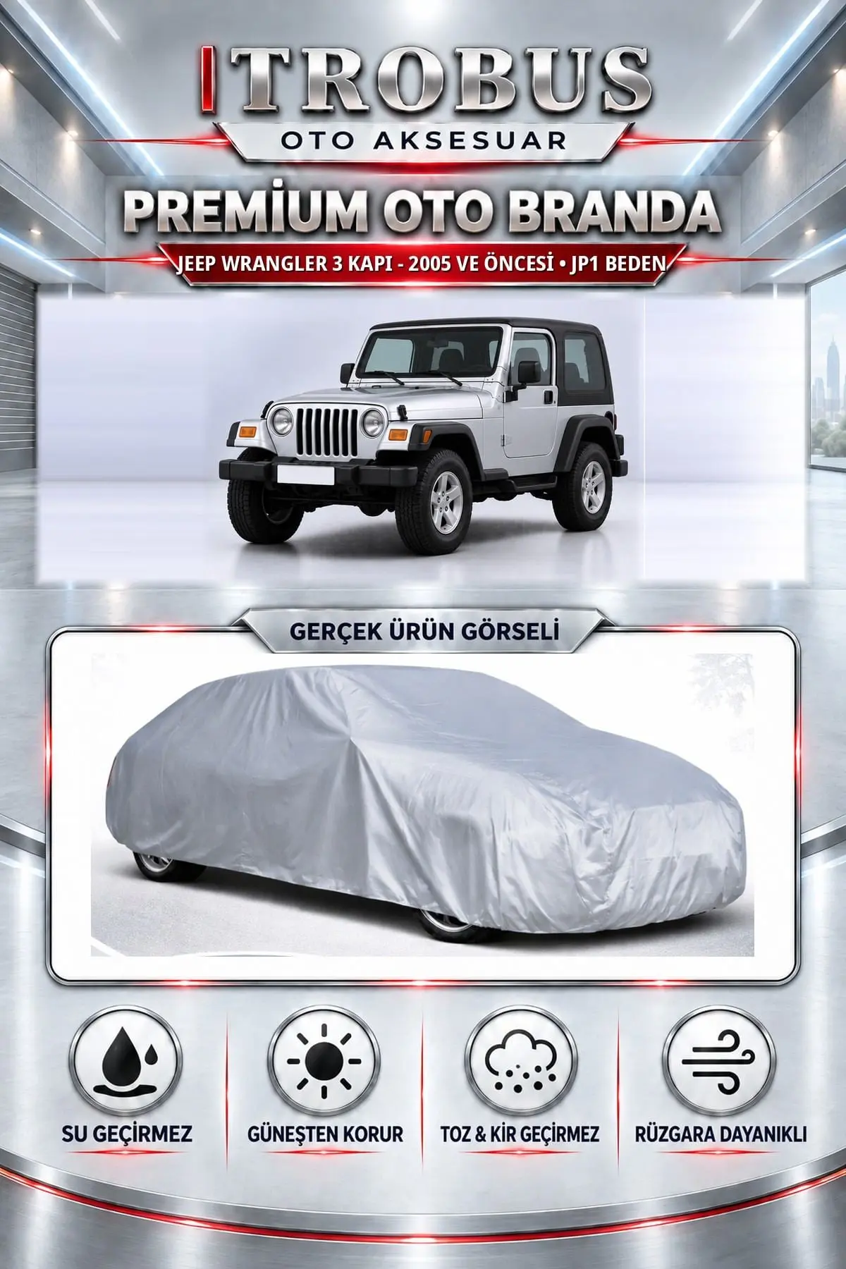 Jeep Wrangler 3 kapı - 2005 ve Öncesi Uyumlu Premium Oto Branda – JP1 Beden