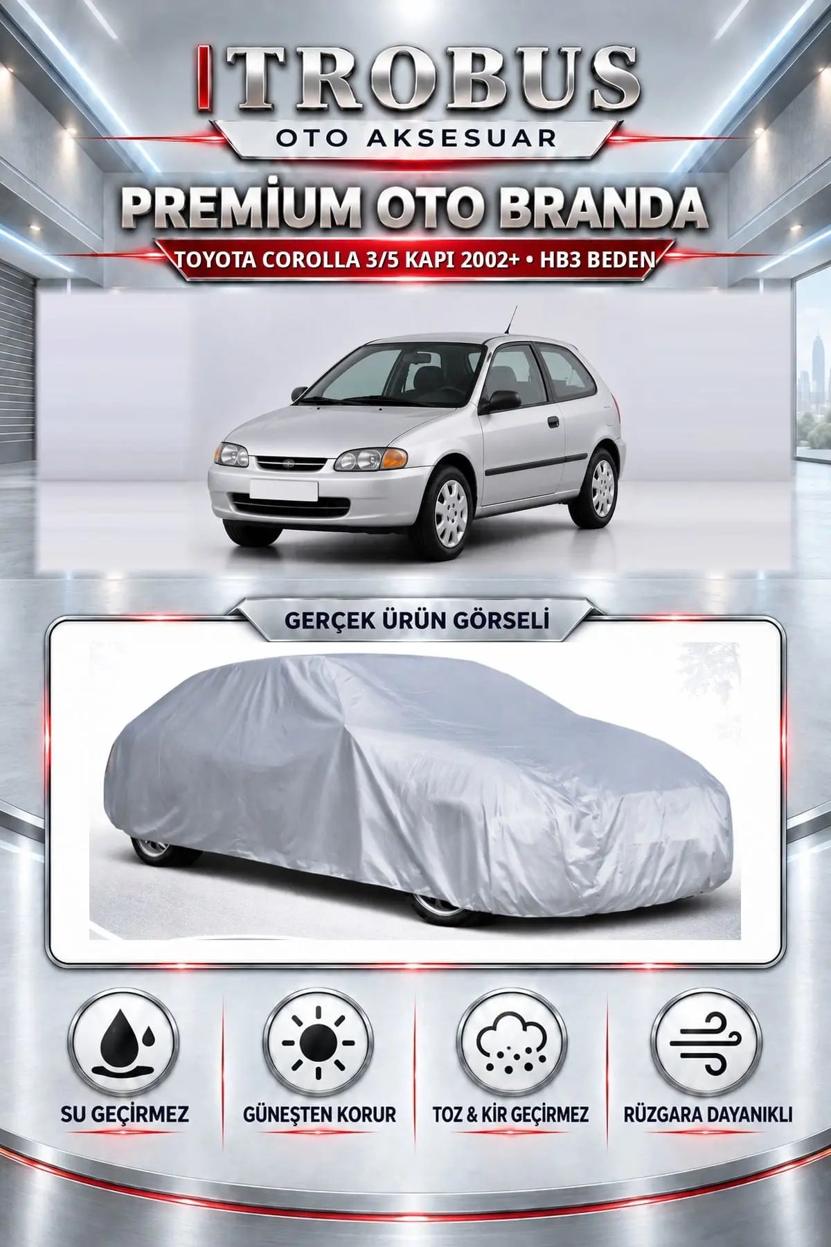 Toyota Corolla 3/5 kapı 2002 ve Sonrası Uyumlu Premium Oto Branda – HB3 Beden