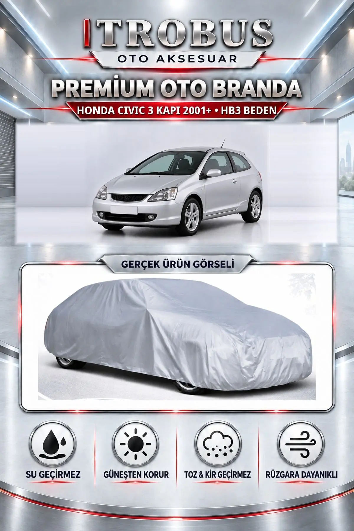 Honda Civic 3 kapı 2001 ve Sonrası Uyumlu Premium Oto Branda – HB3 Beden