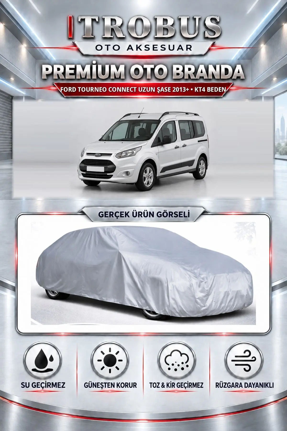 Ford Tourneo Connect Uzun Şase 2013 ve Sonrası Uyumlu Premium Oto Branda – KT4 Beden