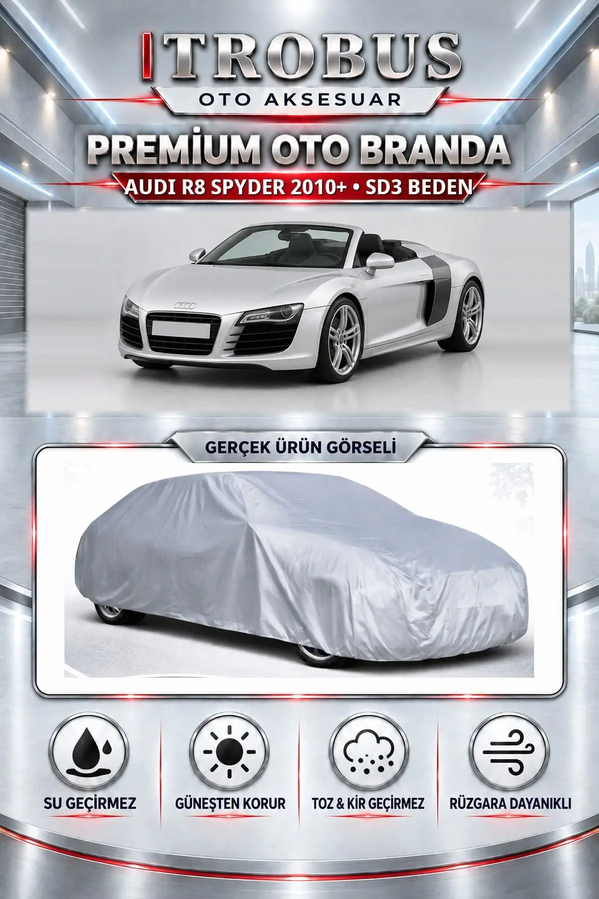 Audi R8 Spyder 2010 ve Sonrası Uyumlu Premium Oto Branda – SD3 Beden