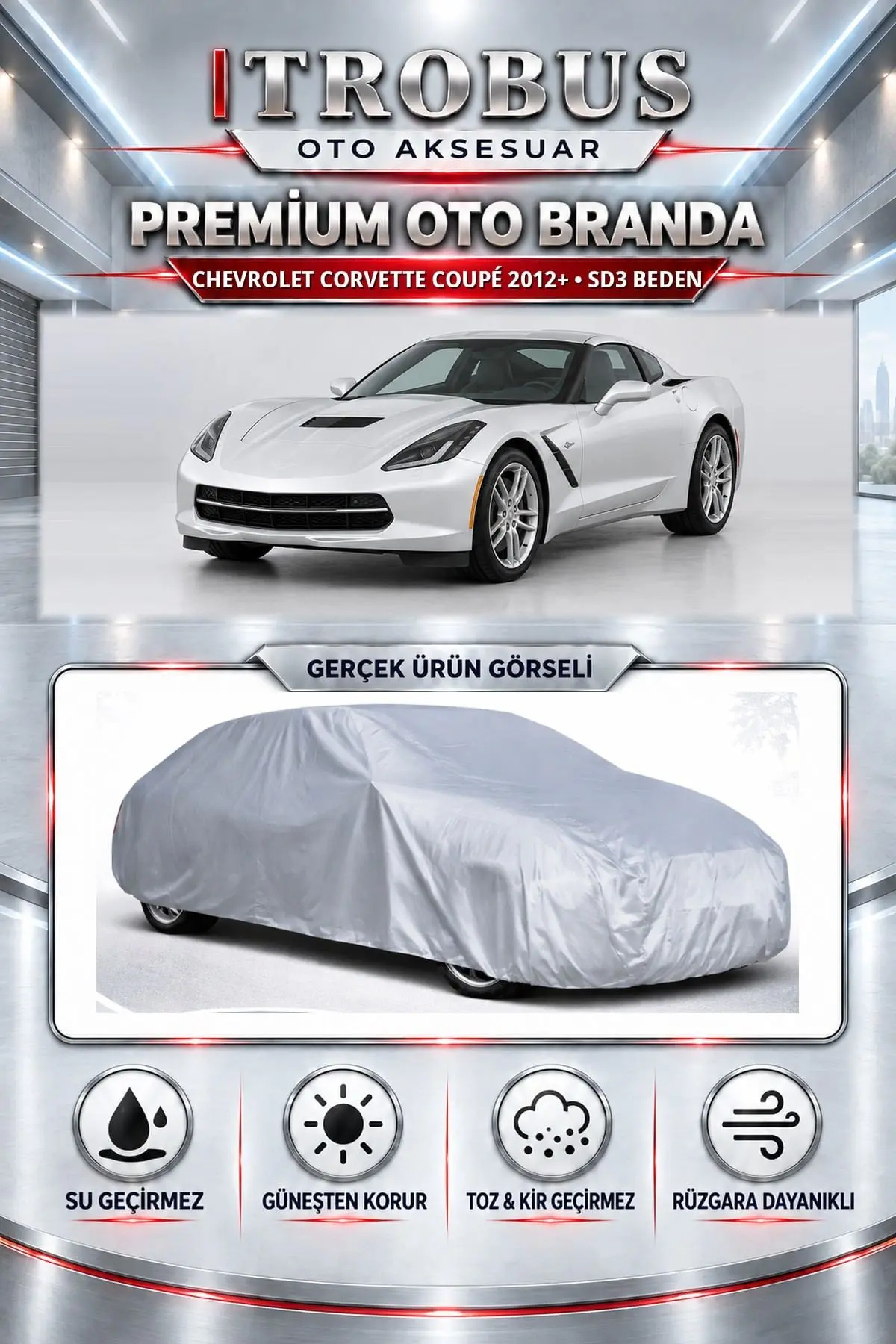 Chevrolet Corvette Cabrio 2012 ve Sonrası Uyumlu Premium Oto Branda – SD3 Beden