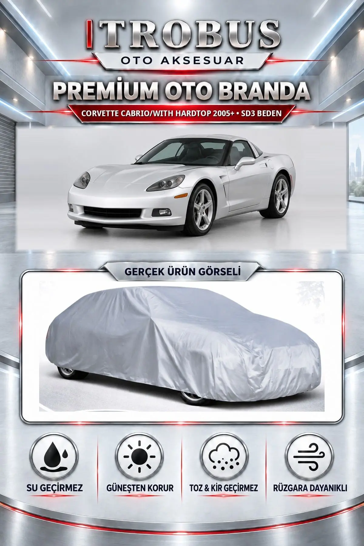 Corvette Cabrio/with hardtop 2005 ve Sonrası Uyumlu Premium Oto Branda – SD3 Beden