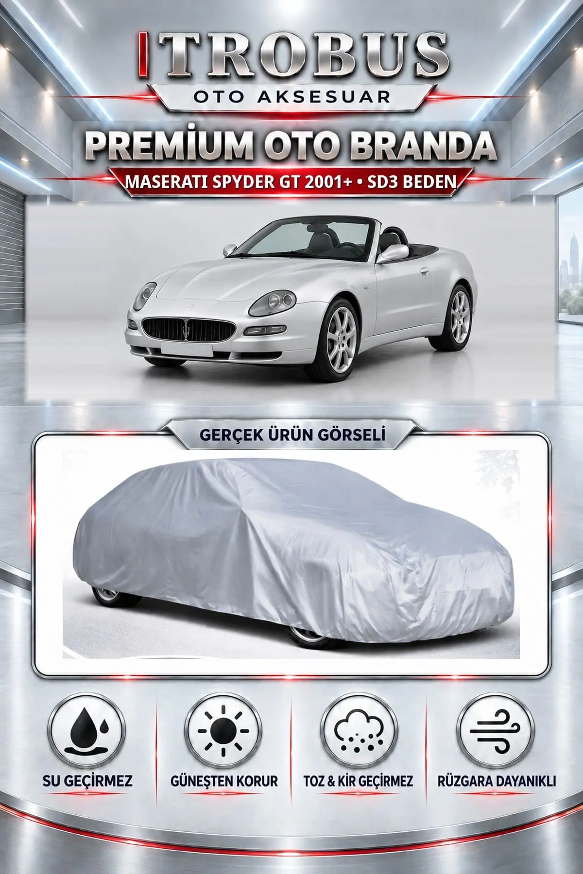 Maserati Spyder GT 2001 ve Sonrası Uyumlu Premium Oto Branda – SD3 Beden