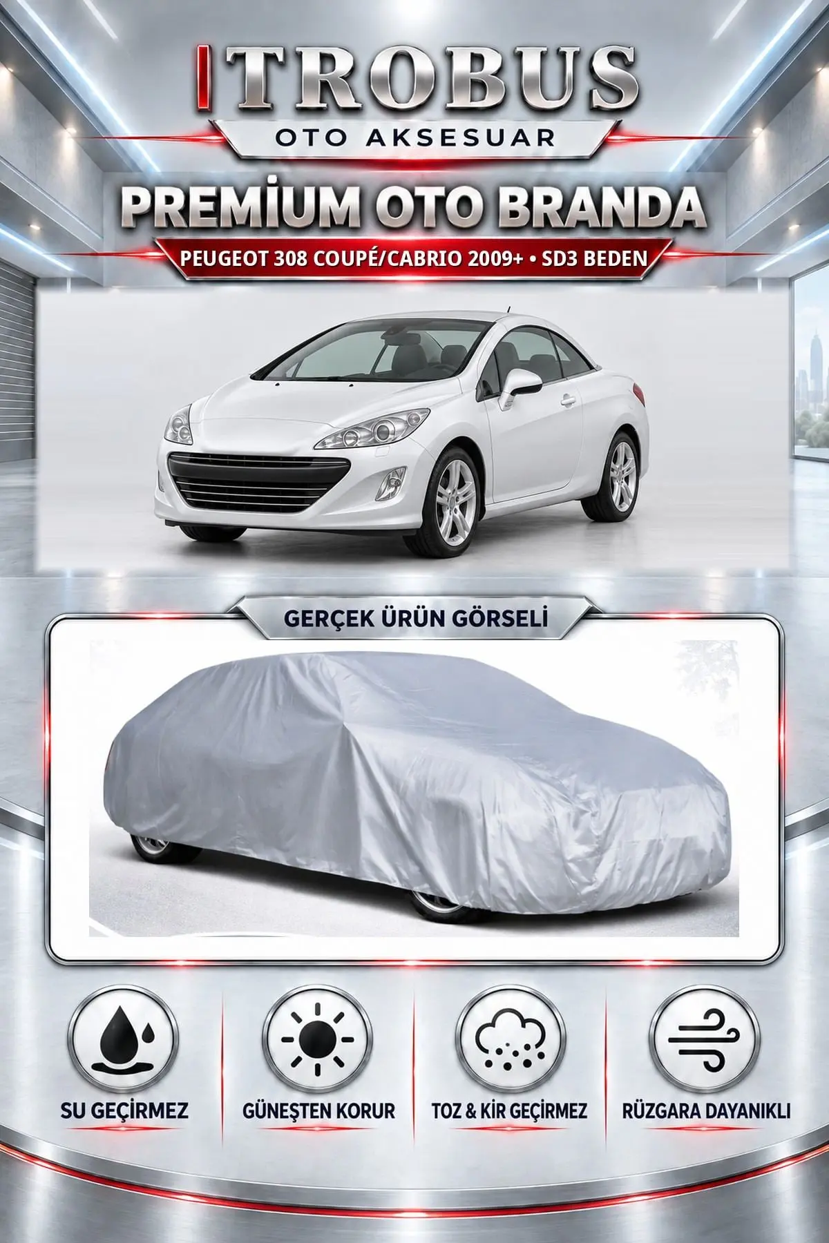 Peugeot 308 Coupé/cabrio 2009 ve Sonrası Uyumlu Premium Oto Branda – SD3 Beden