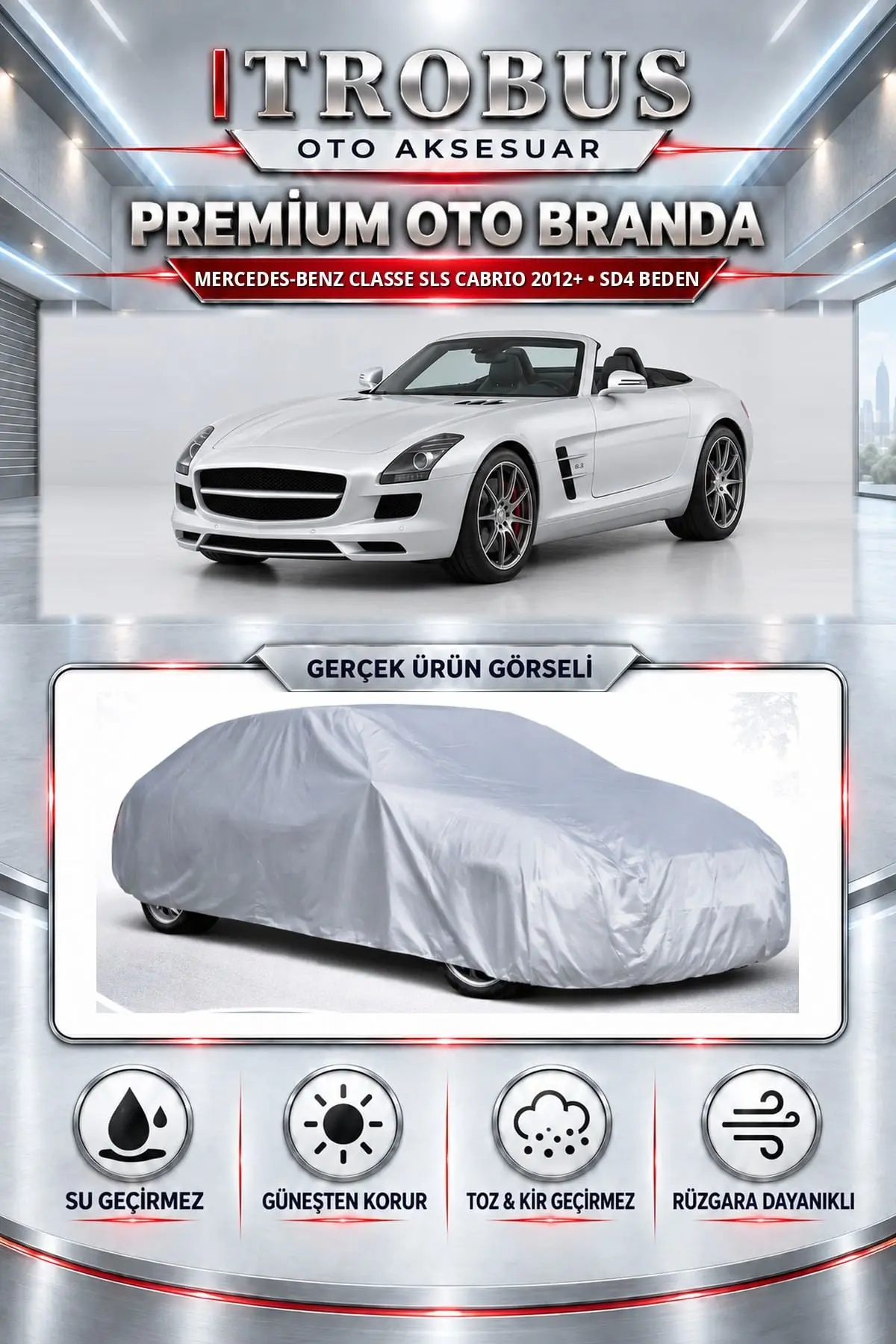 Mercedes-Benz Classe SLS Cabrio 2012 ve Sonrası Uyumlu Premium Oto Branda – SD4 Beden