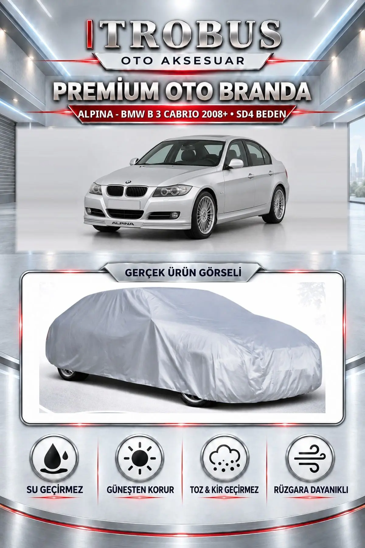 Alpi̇na - BMW B 3 Cabrio 2008 ve Sonrası Uyumlu Premium Oto Branda – SD4 Beden