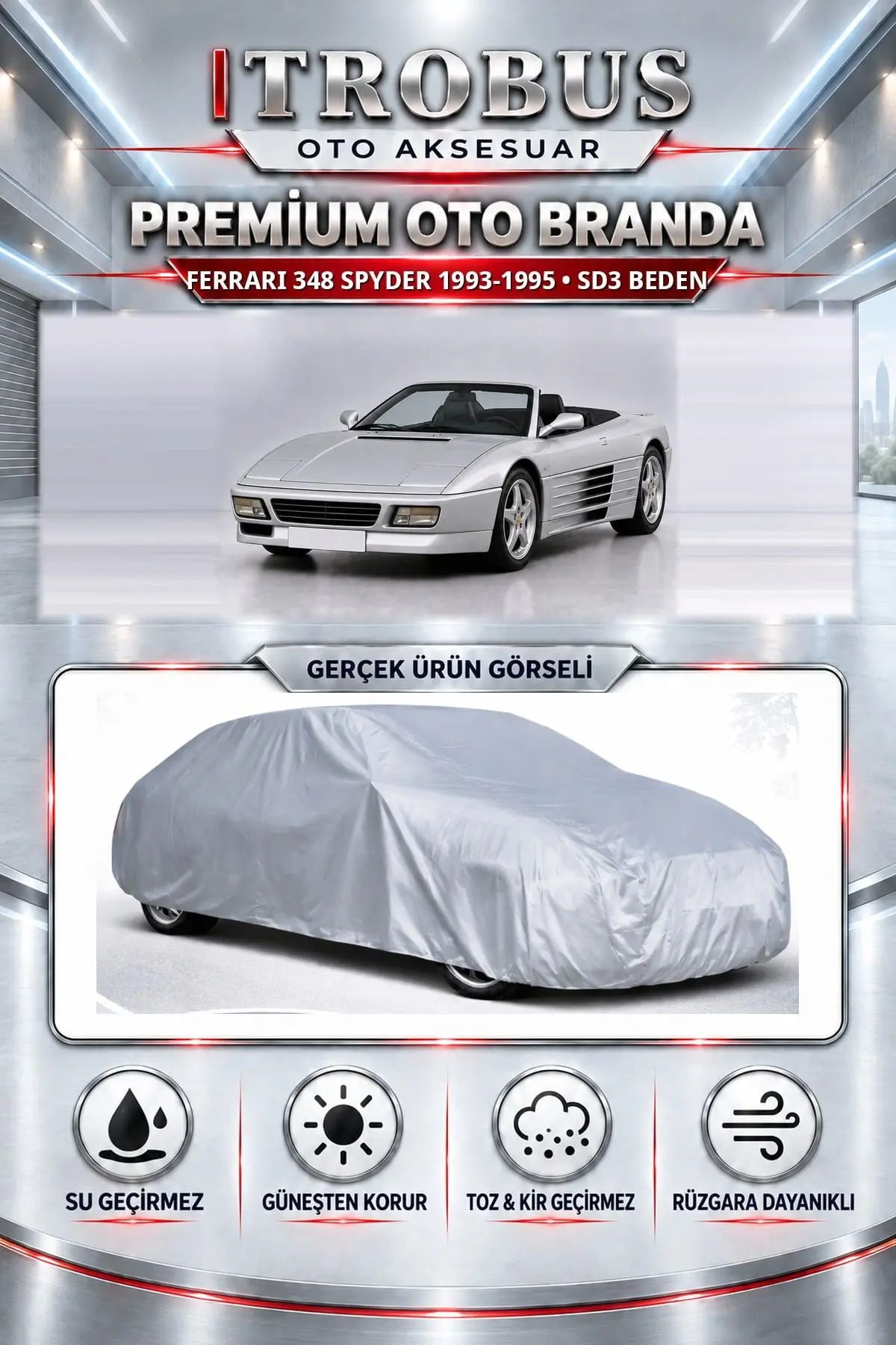 Ferrari 348 Spyder 1993-1995 Uyumlu Premium Oto Branda – SD3 Beden