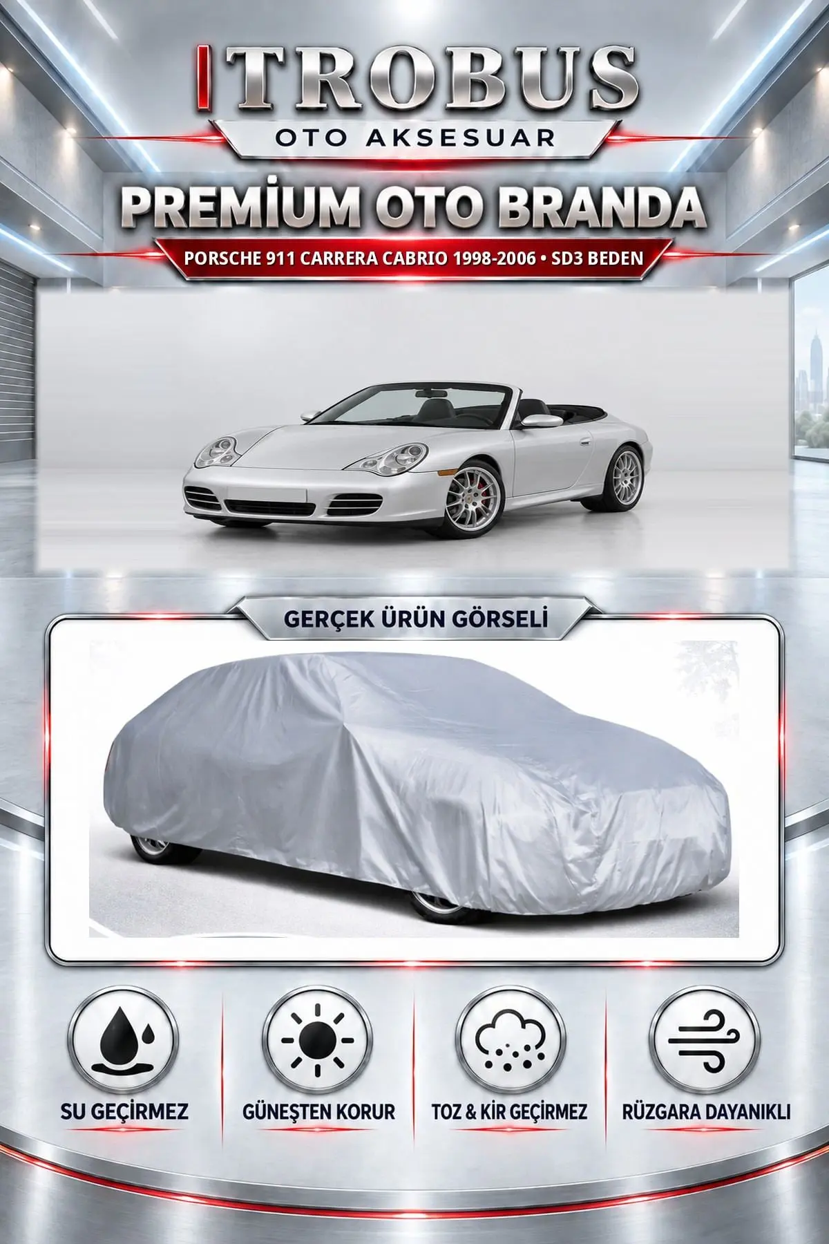 Porsche 911 Carrera Cabrio 1998-2006 Uyumlu Premium Oto Branda – SD3 Beden