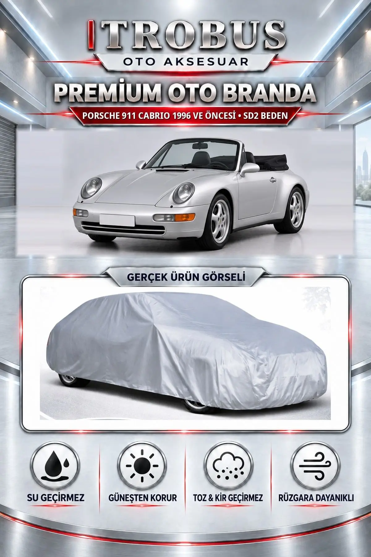 Porsche 911 Cabrio 1996 ve Öncesi Uyumlu Premium Oto Branda – SD2 Beden