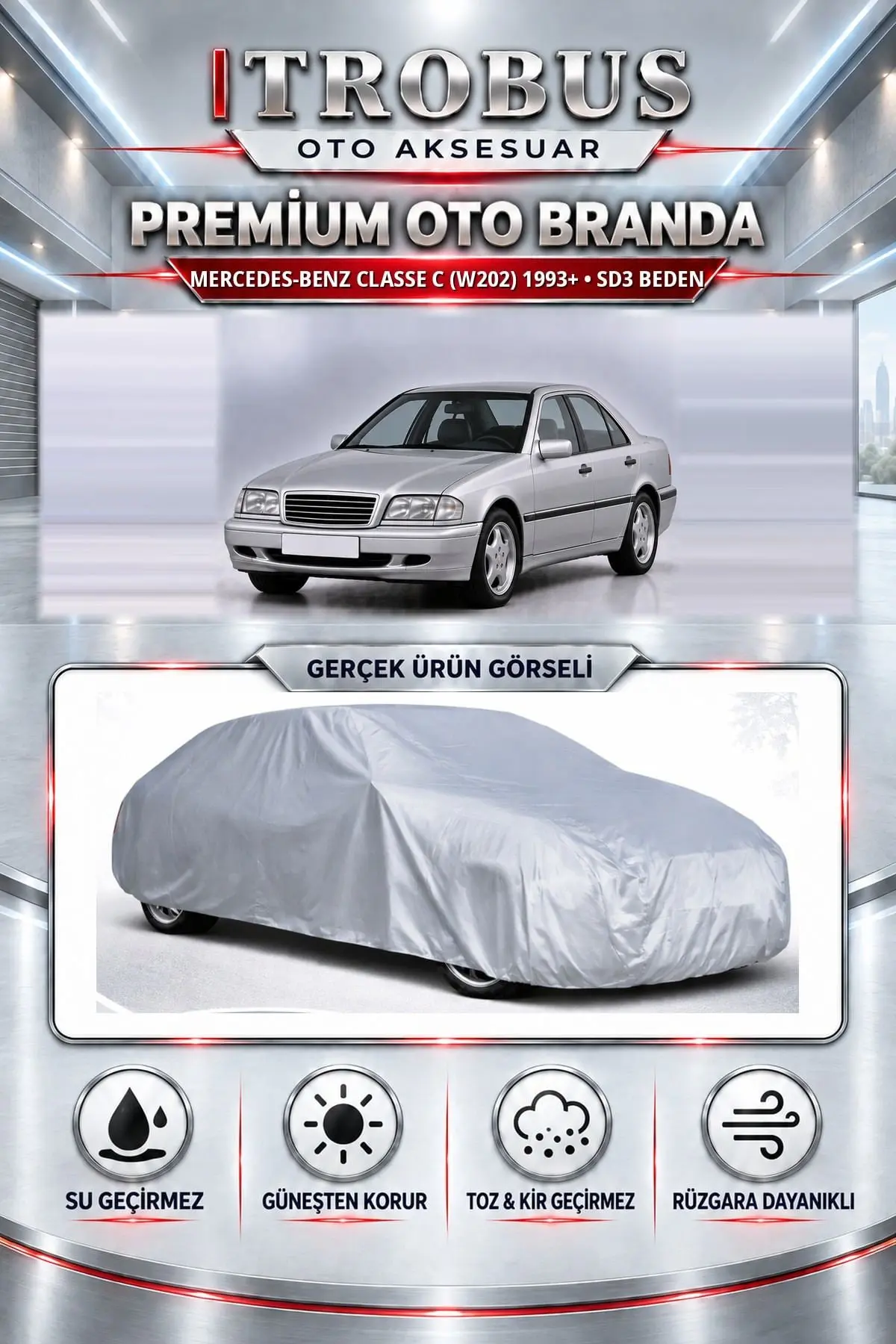Mercedes-Benz Classe C (W202) 1993 ve Sonrası Uyumlu Premium Oto Branda – SD3 Beden