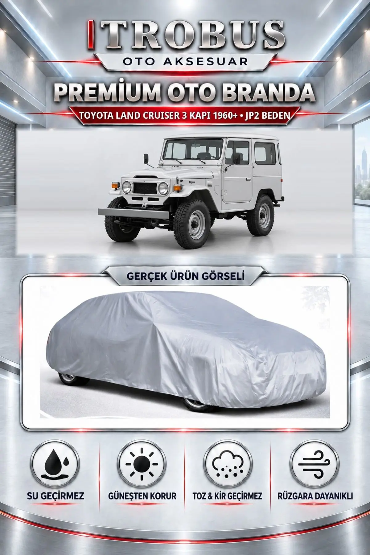 Toyota Land Cruiser 3 kapı 1960 ve Sonrası Uyumlu Premium Oto Branda – JP2 Beden