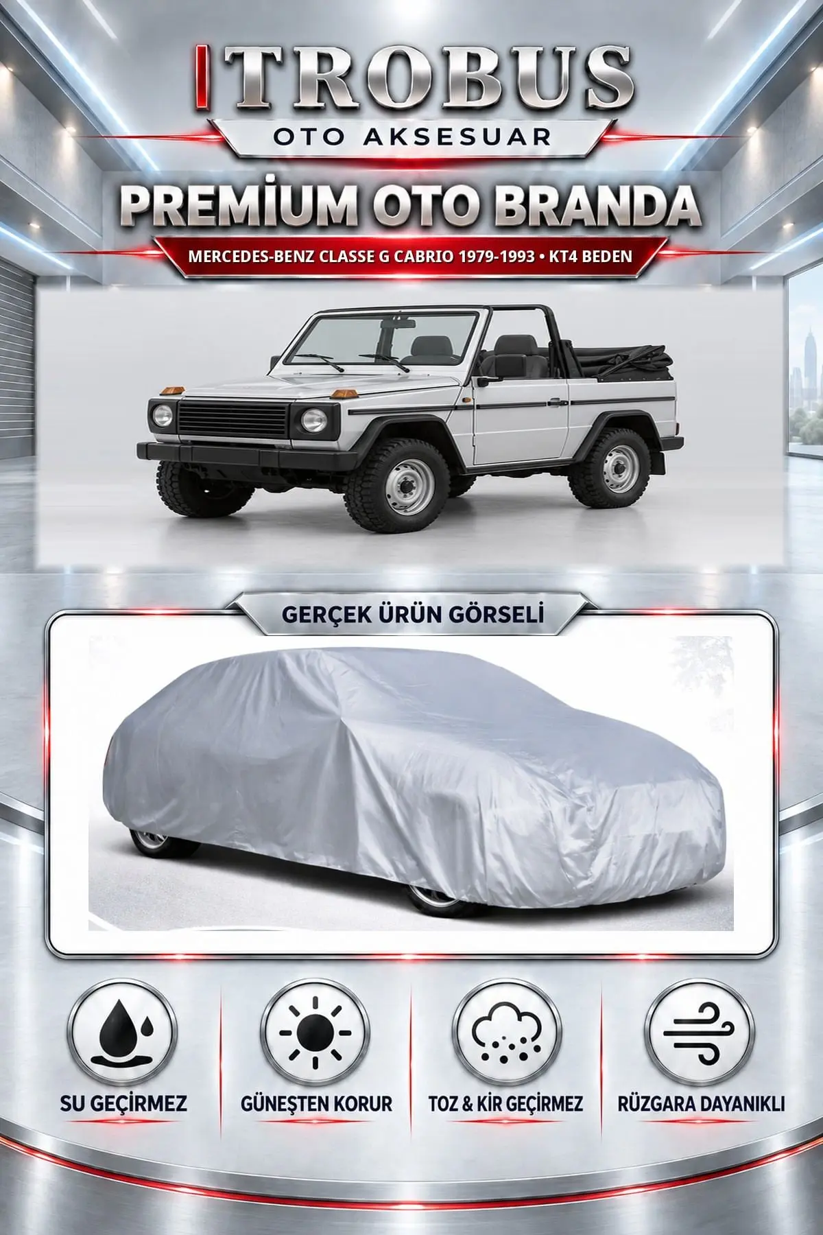 Mercedes-Benz Classe G-ge kısa 1979 ve Sonrası Uyumlu Premium Oto Branda – KT4 Beden