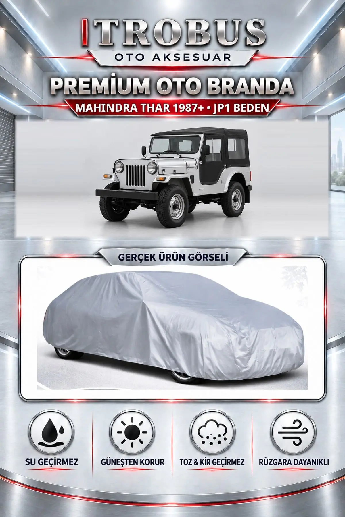 Mahindra Thar 1987 ve Sonrası Uyumlu Premium Oto Branda – JP1 Beden