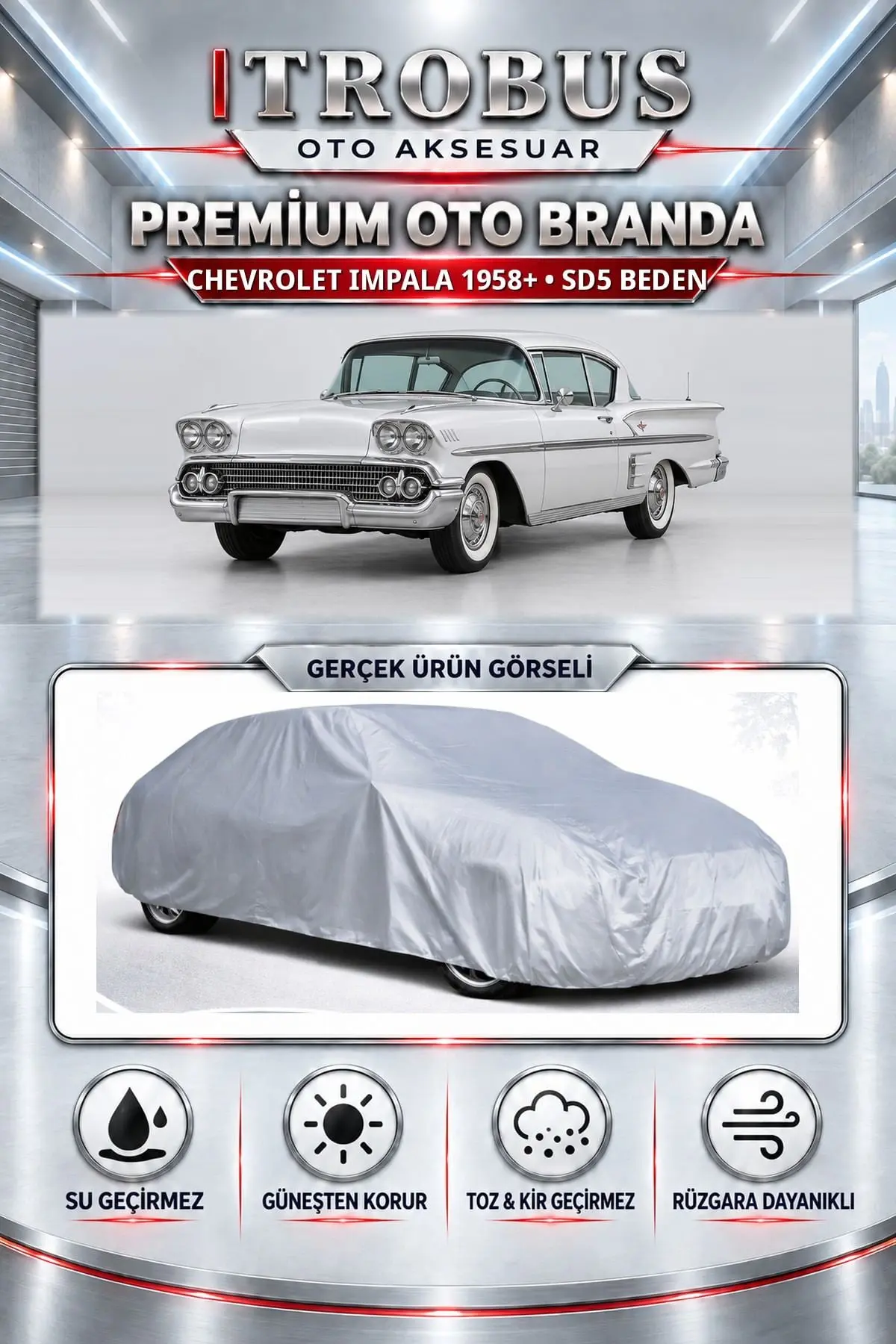 Chevrolet Impala 1958 ve Sonrası Uyumlu Premium Oto Branda – SD5 Beden