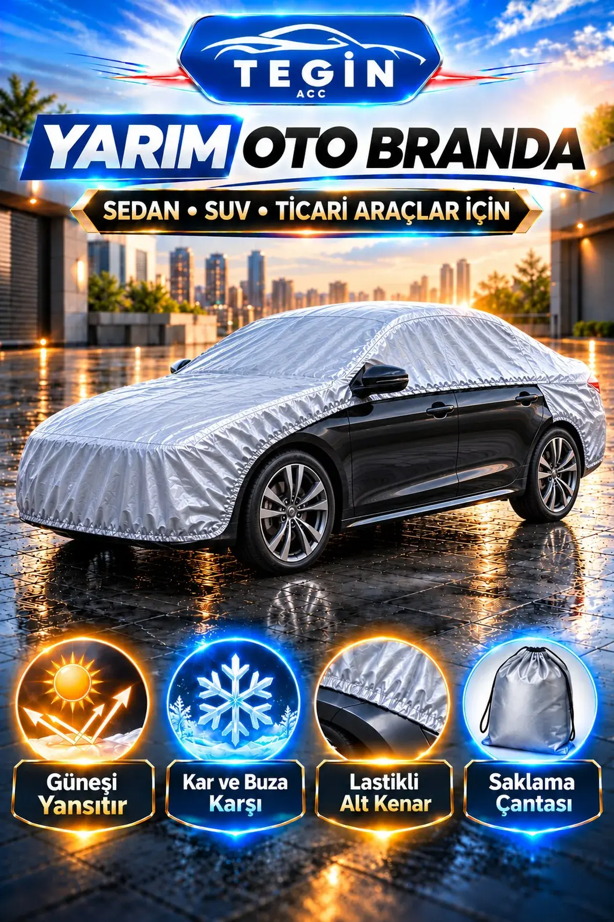 Tegin ACC SolarBlock yarım oto branda Sedan, SUV ve Ticari - kapak