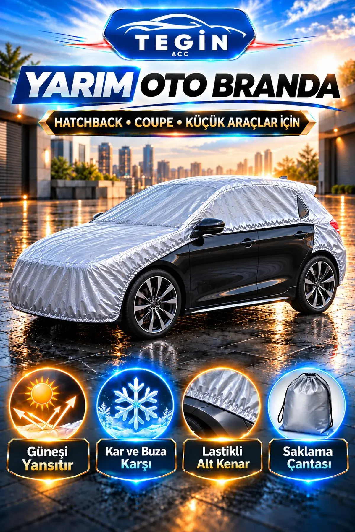 Tegin ACC SolarBlock yarım oto branda Hatchback, Coupe ve Küçük Araçlar - kapak