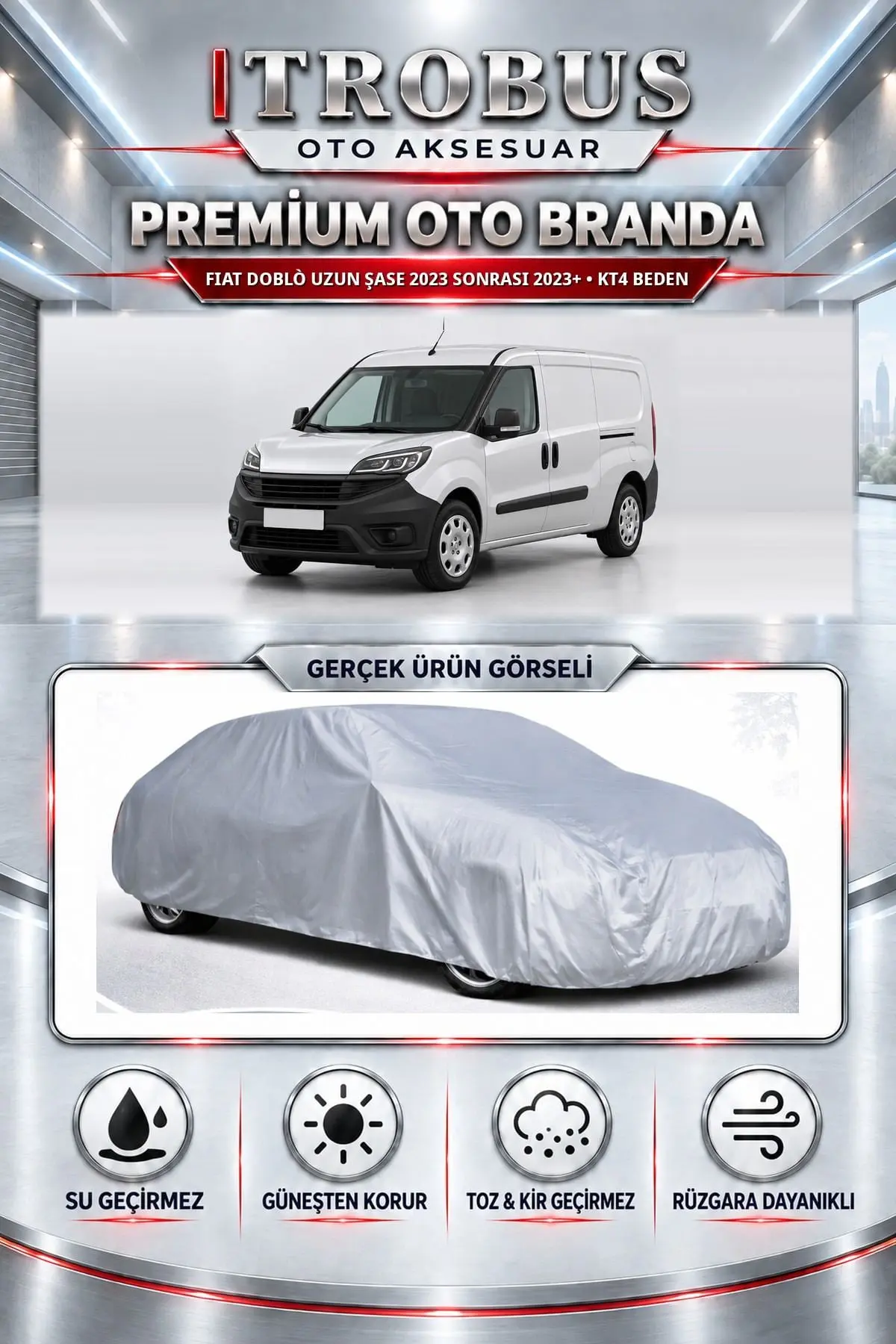 Fiat Doblò Uzun Şase 2023 ve Sonrası Uyumlu Premium Oto Branda – KT4 Beden