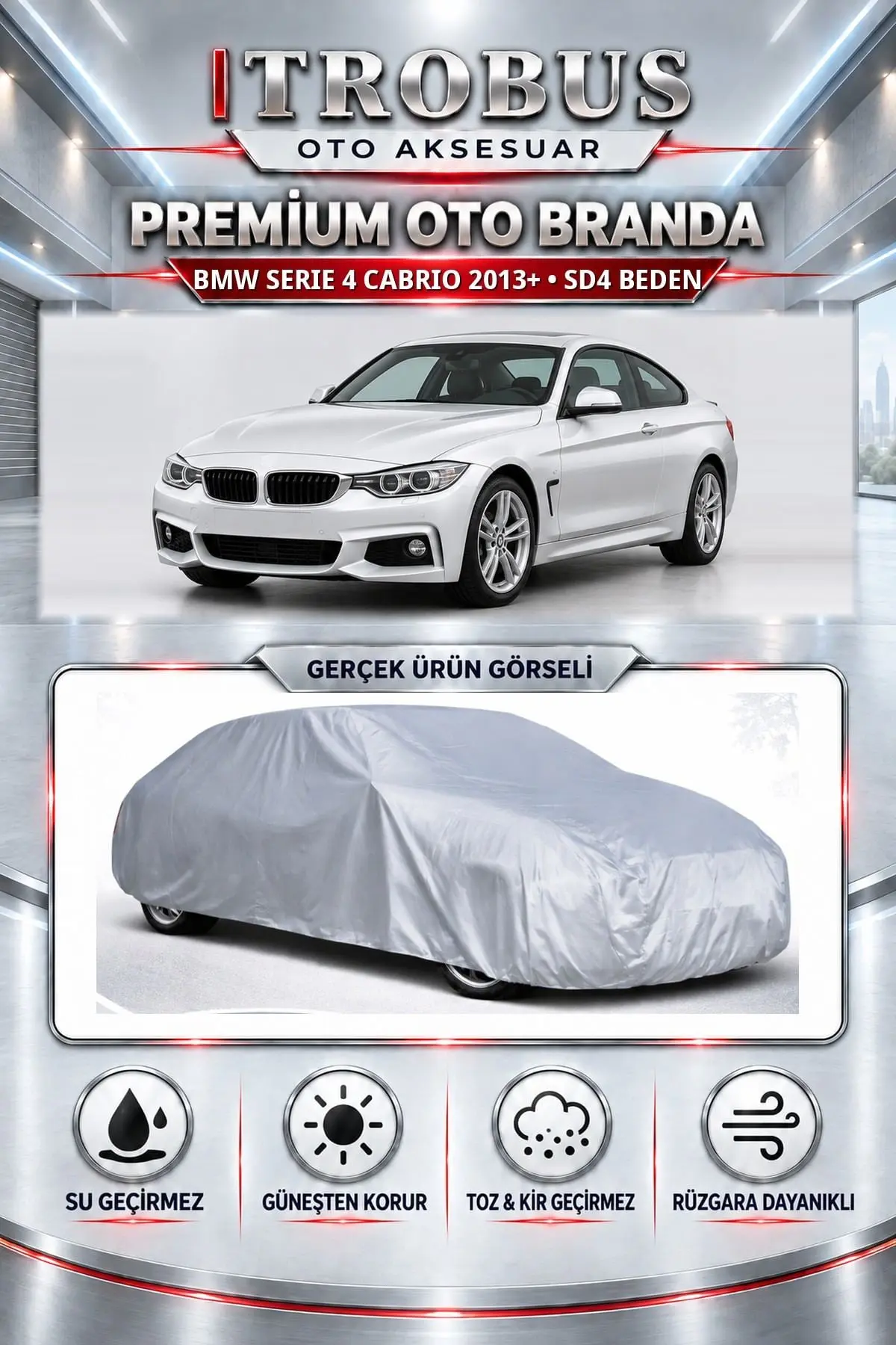 BMW Serie 4 Cabrio 2013 ve Sonrası Uyumlu Premium Oto Branda – SD4 Beden